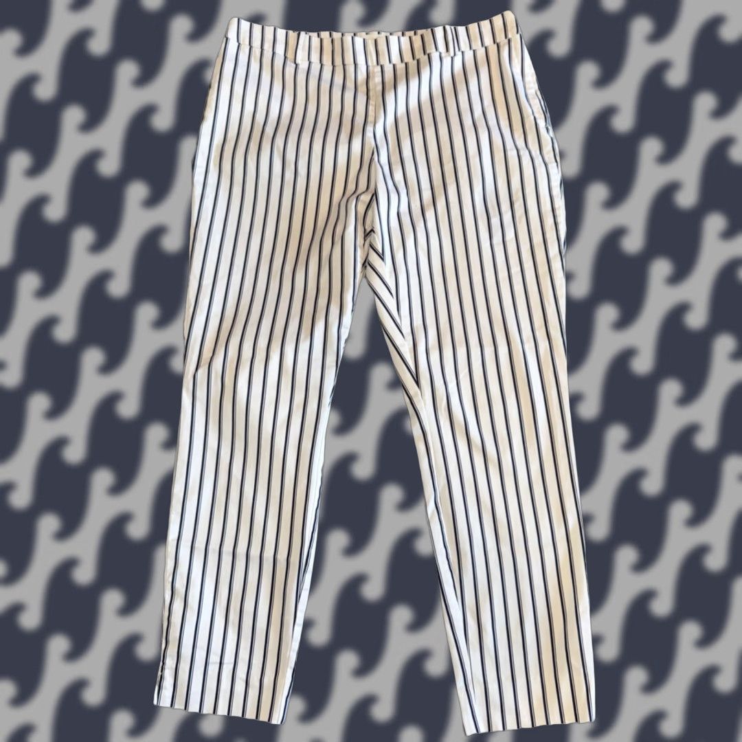 H&M H&M Pants Women’s 10 Navy Blue & White Striped Ankle Stretch Side Zip Flat Front Casual City Nautical Preppy Size 32" / US 10 / IT 46 - 1 Thumbnail