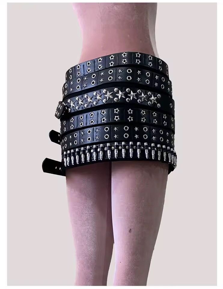 Other Gothic Designer Punk PU Leather Rivet Mini Skirt Size 27" / US 4 / IT 40 - 5 Thumbnail