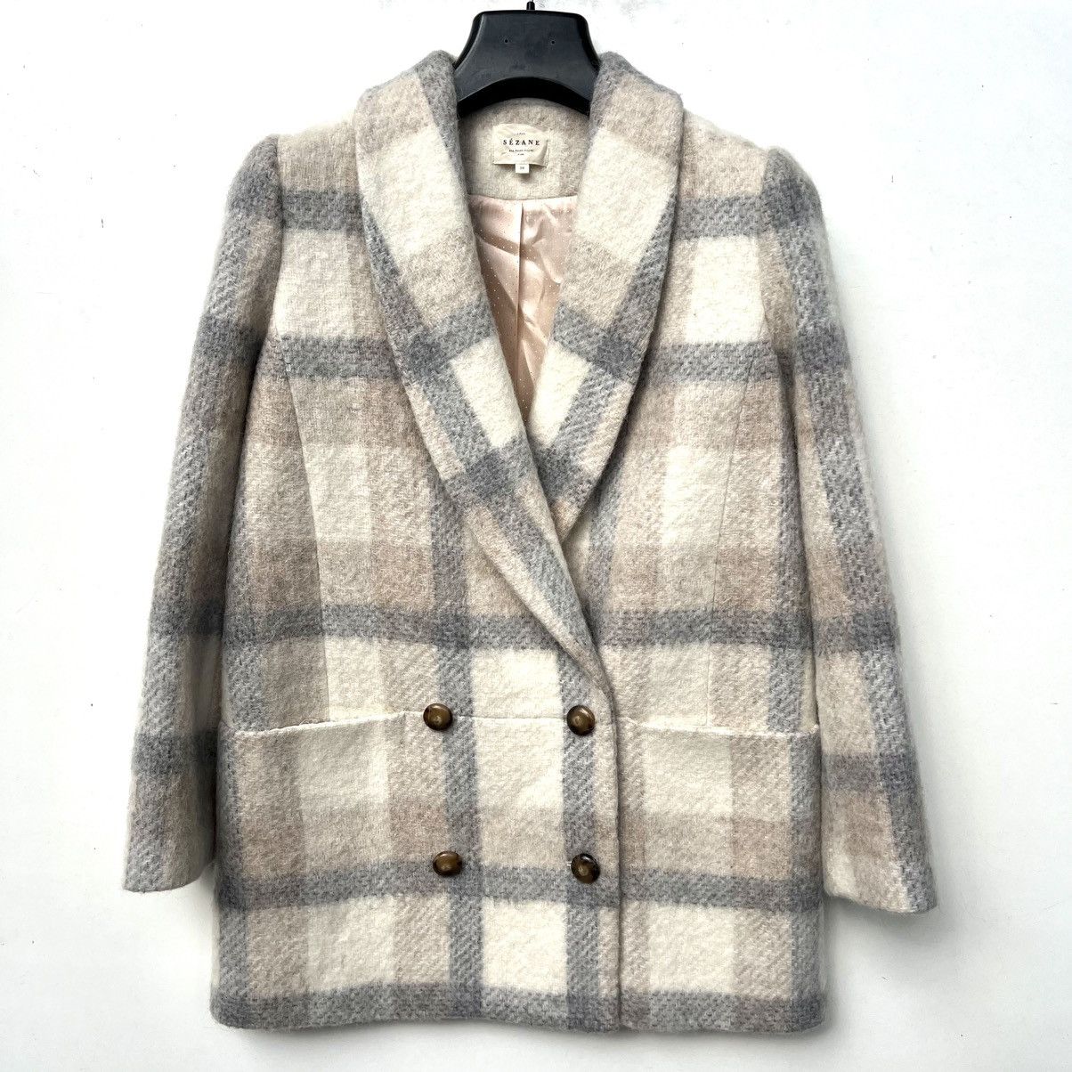 Sezane Sezane Wool Plaid Print Faux Fur Coat Size XS / US 0-2 / IT 36-38 - 1 Thumbnail
