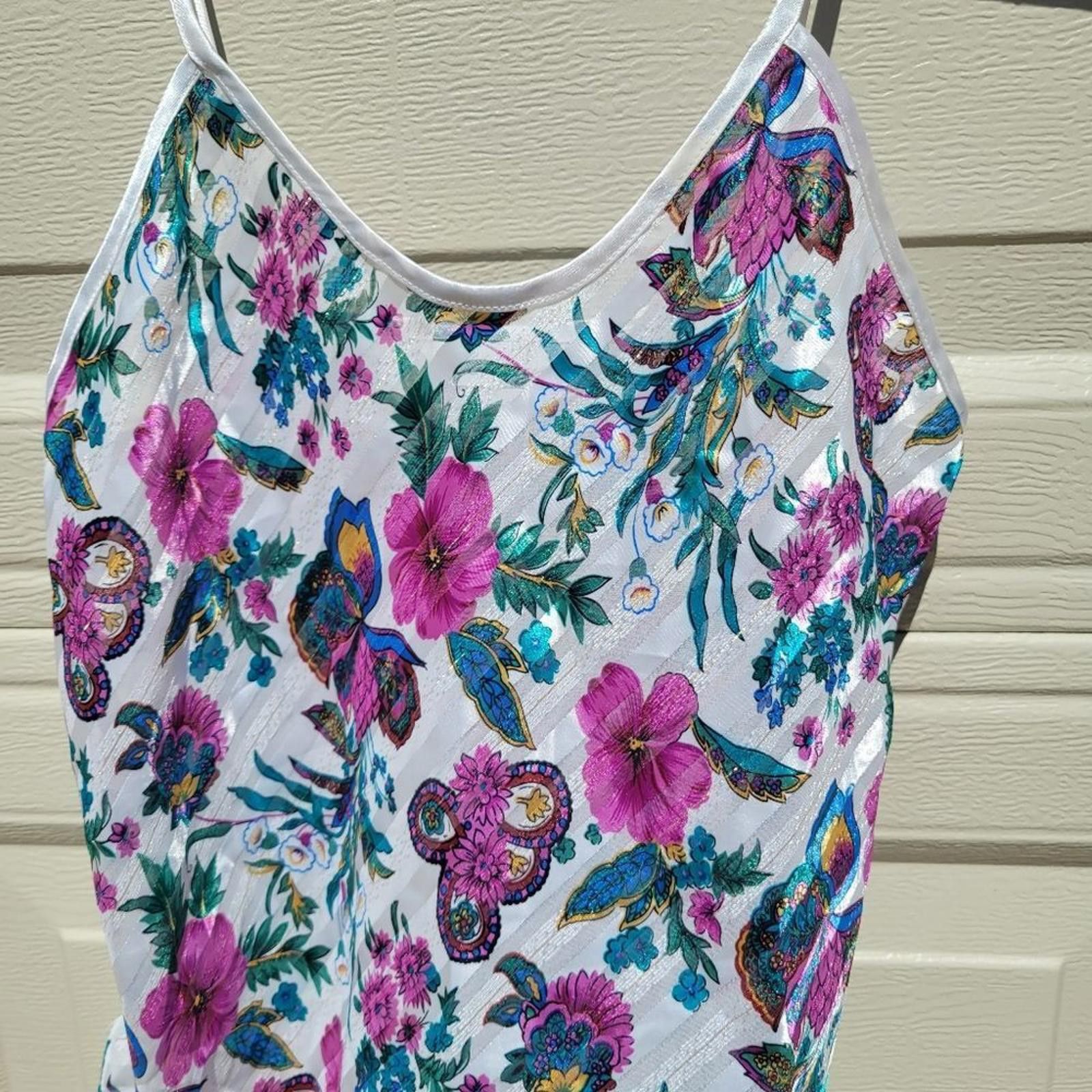 Vintage Vintage floral shimmer glam spaghetti strap tank top small Size S / US 4 / IT 40 - 2 Thumbnail
