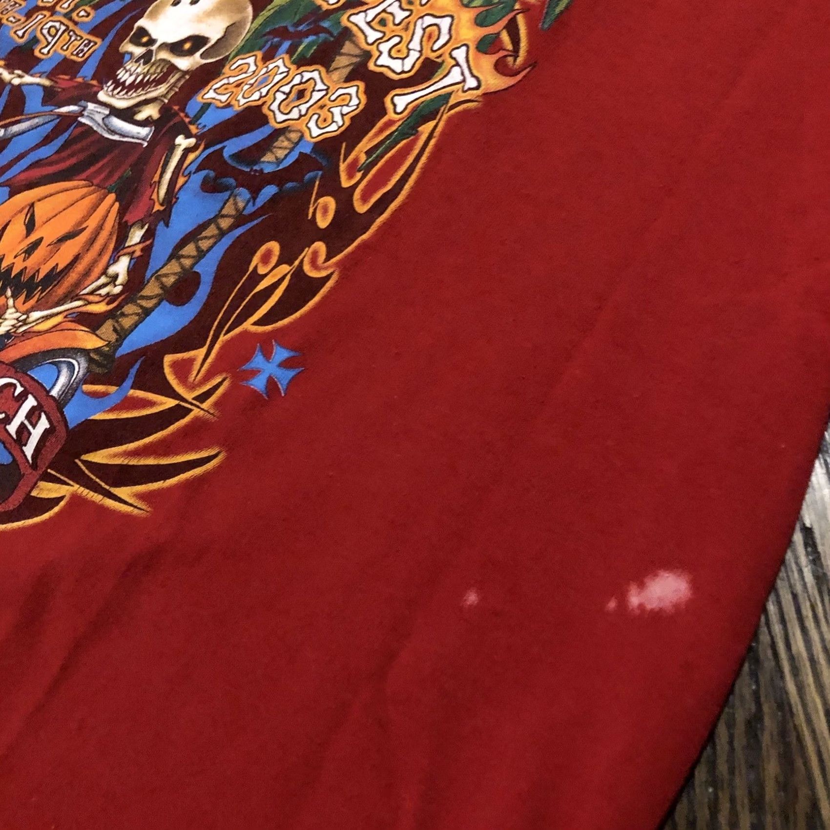 Delta VINTAGE Delta Pro Weight T-Shirt Daytona Beach BIKETOBERFEST 2003 Red Skeleton Jack-O-Lantern 🎃 Men L Shirt Size US L / EU 52-54 / 3 - 4 Thumbnail