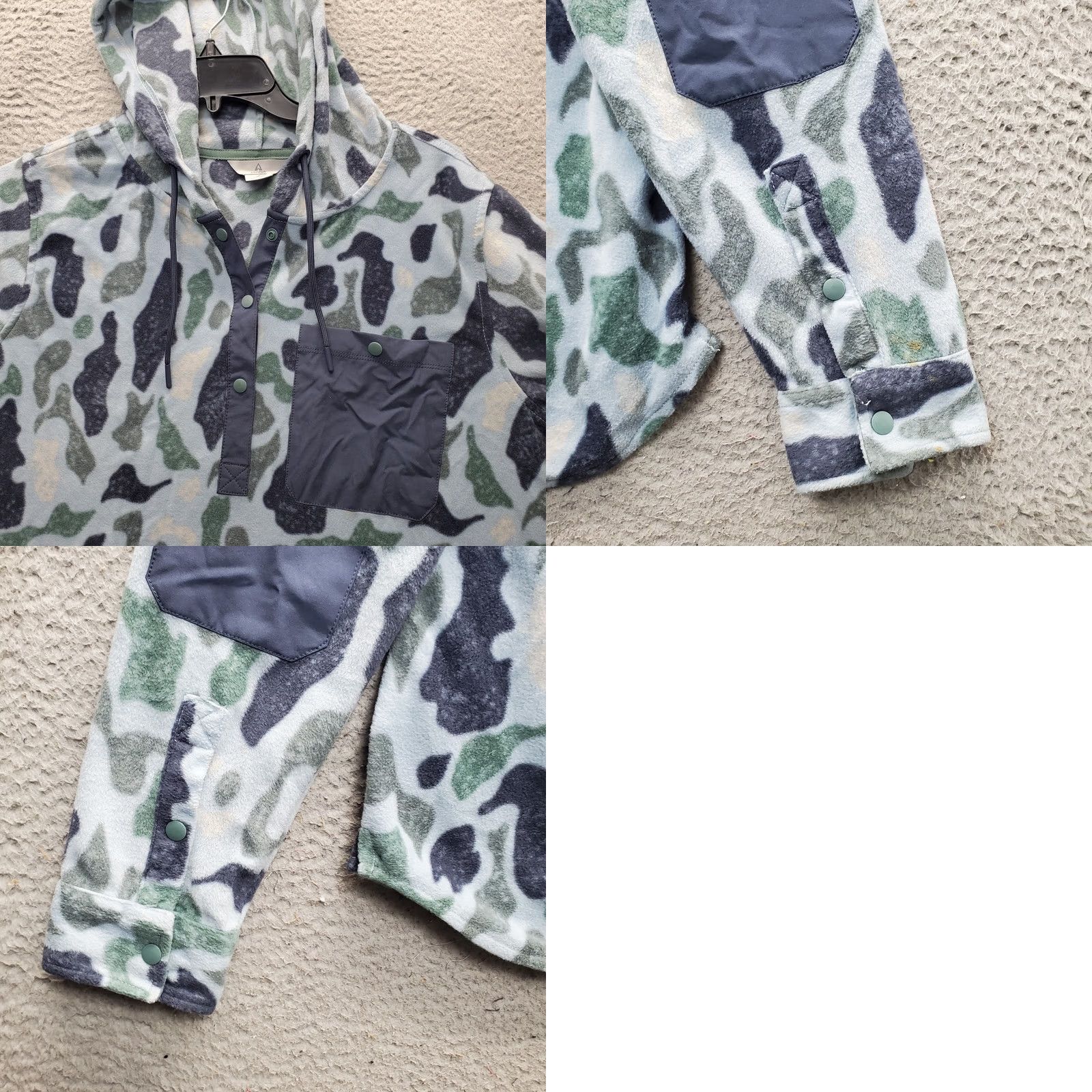 ASCENO Ascend Fleece Hoodie Womens XL Multi Camo Long Sleeve Elbow Patch 1/4 Snap EUC Size XL / US 12-14 / IT 48-50 - 8 Thumbnail