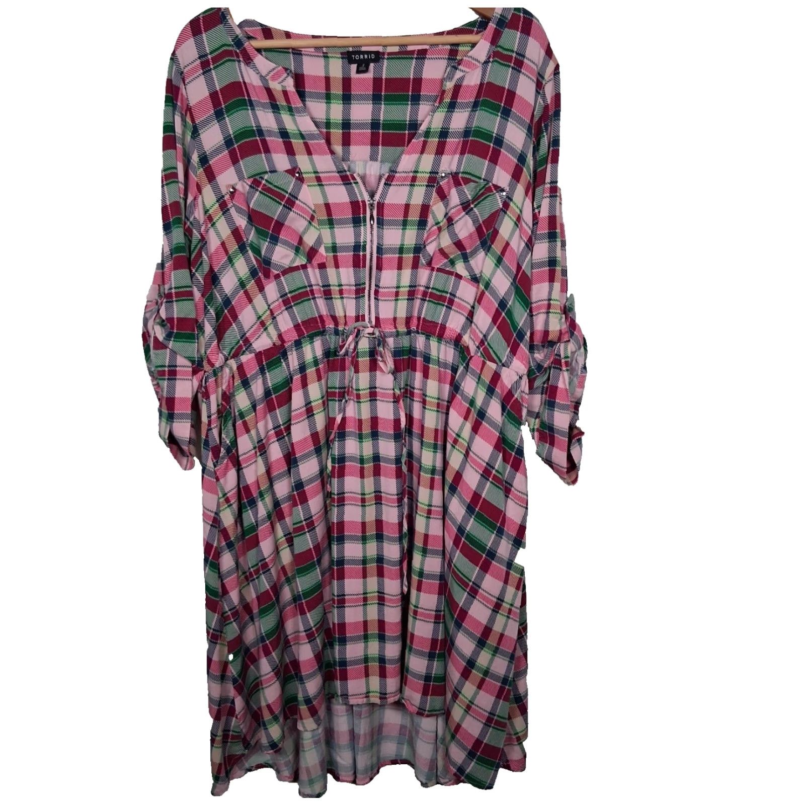 Torrid VINTAGE Torrid Dress Plaid Pattern Knit Zip V-Neck 3X 3/4 Sleeve Midi High Low Shirt Dress Women Plus Size XXL / US 16-18 / IT 52-54 - 2 Thumbnail