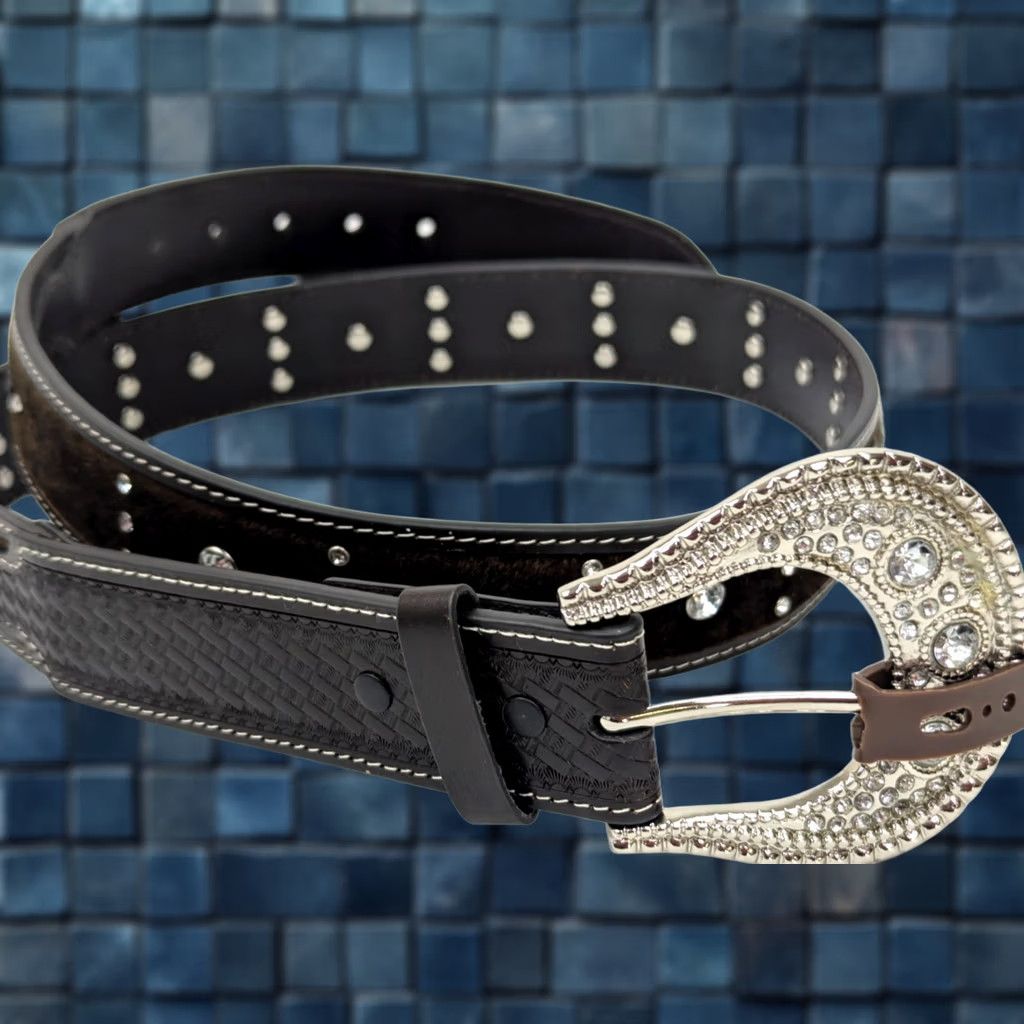 Vintage Bit & Bridle Western Belt Women XL Brown Leather Rhinestone Studded Belt, 1 1/2" Wide, Vintage? (n/a) Size ONE SIZE - 1 Thumbnail
