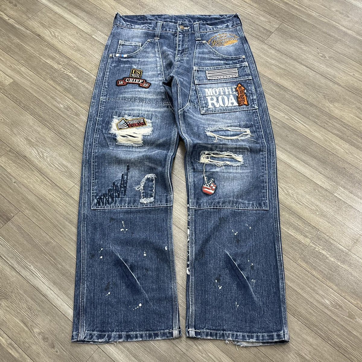 If Six Was Nine × Japanese Brand × Le Grande Bleu (L.G.B.) Mind of USA Distressed Patch Work Double Knee Painted Jeans Size US 32 / EU 48 - 1 Thumbnail