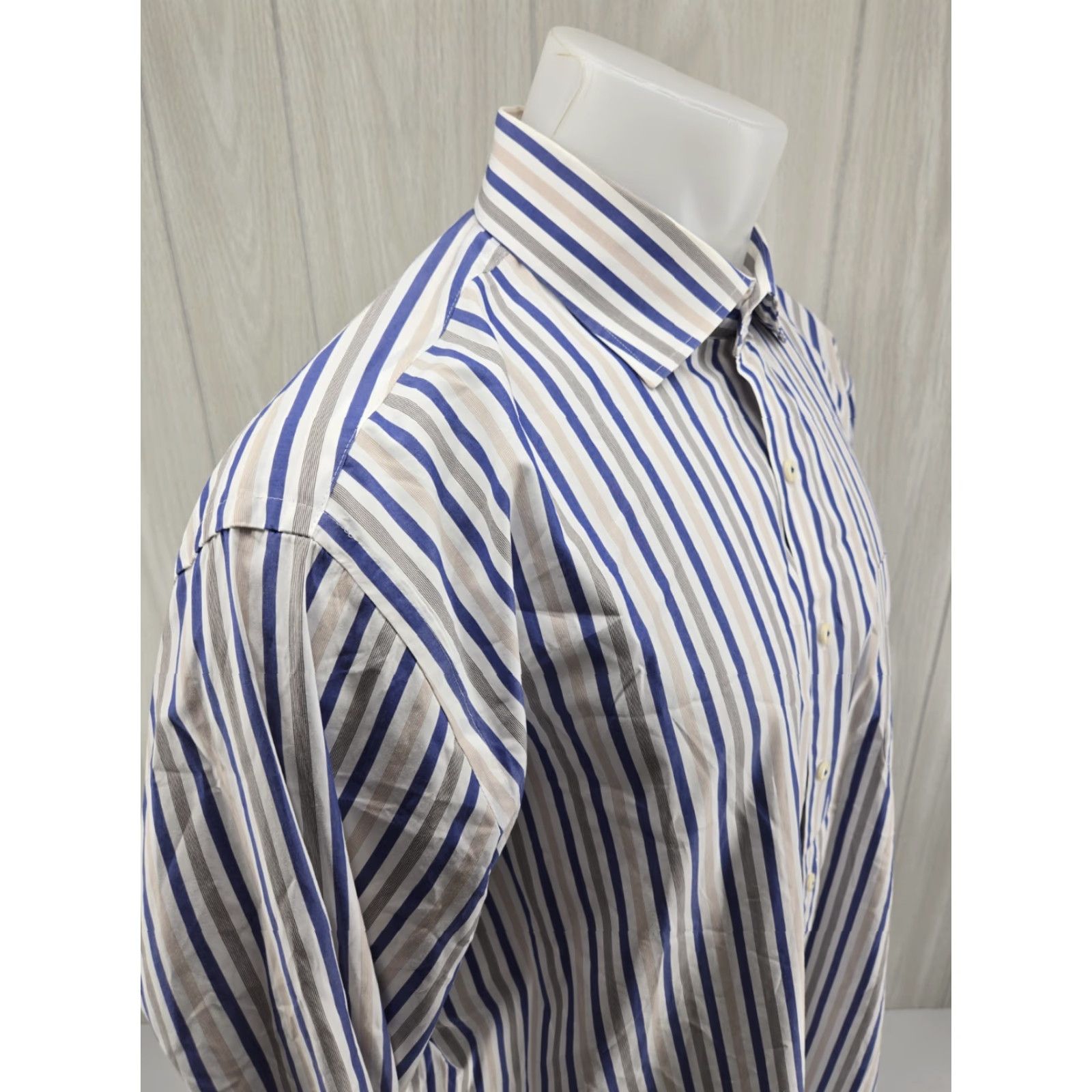 Peter Millar Peter Millar Button-Up Shirt XL Men's Long Sleeve White Blue Striped Casual Dress Shirt Size 46R - 6 Thumbnail