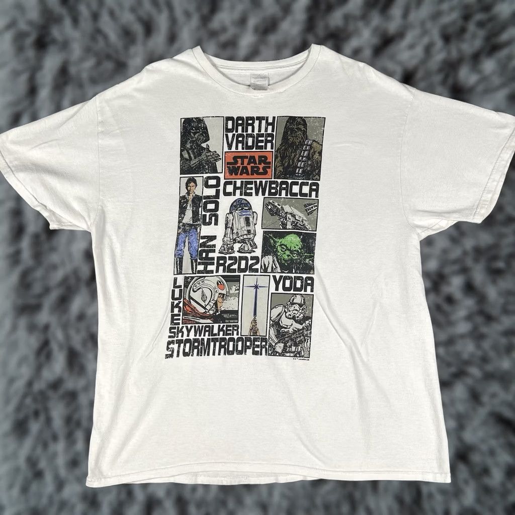 Star Wars VINTAGE Star Wars T-Shirt XL White Darth Vader, Han Solo & Ect. Distressed Grunge Shirt Mens XL White Stars 90s Size US XL / EU 56 / 4 - 1 Thumbnail
