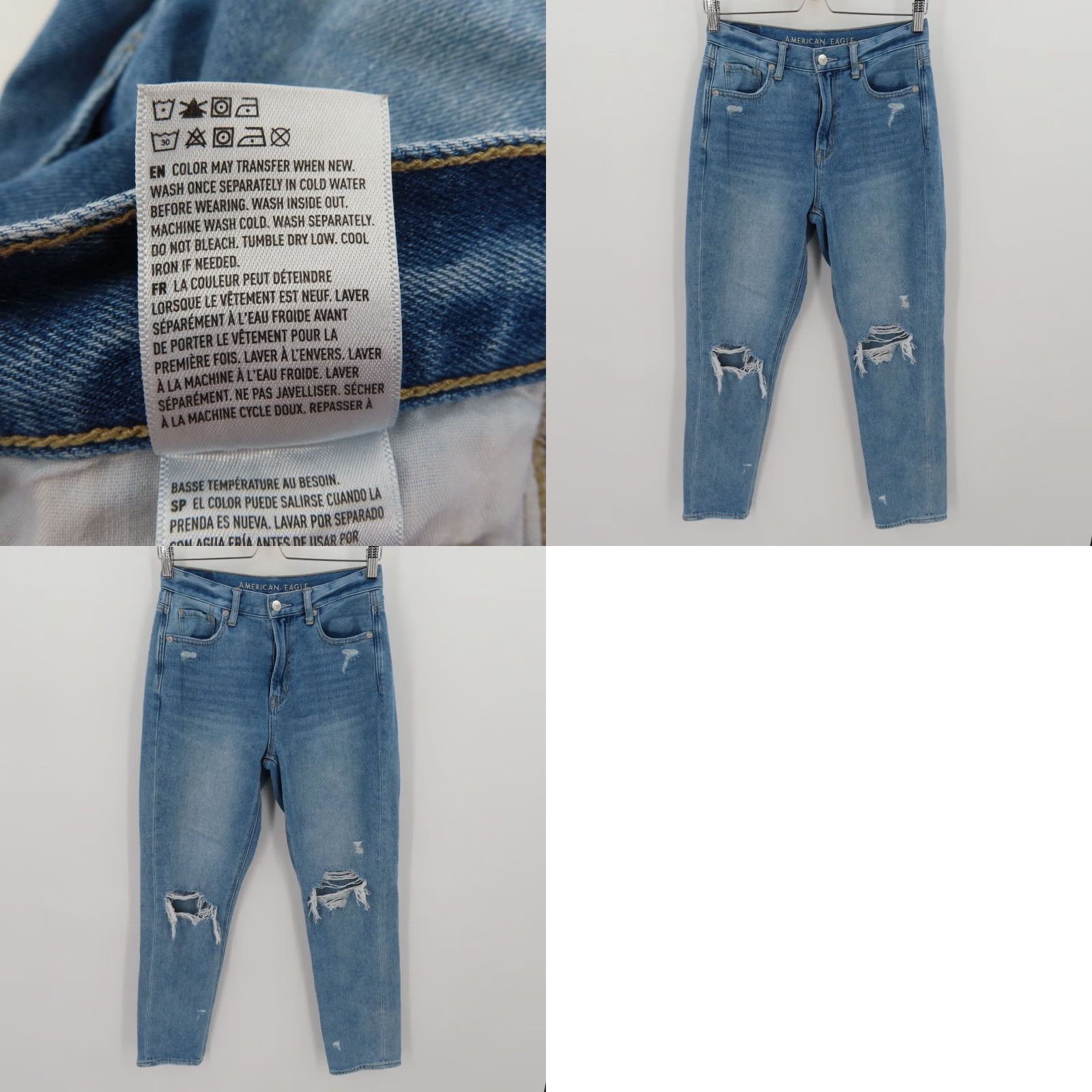 American Eagle Outfitters American Eagle Outfitters Womens Jeans 4 Mom Distressed Denim Cotton Blue Distressed 5-Pocket Regular Rise 14" 27" Inseam 6" Hem 90s Vintage No Size 27" / US 4 / IT 40 - 9 Thumbnail