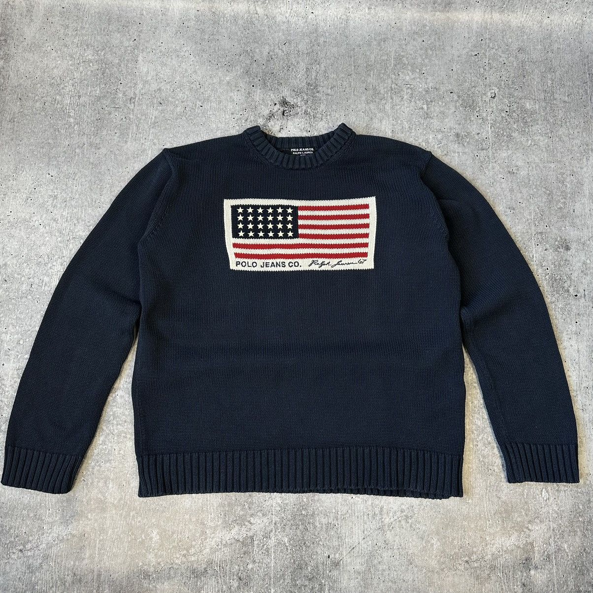 Vintage Vintage Polo Jeans Co. Ralph Lauren USA Flag Knit Sweater Size US L / EU 52-54 / 3 - 1 Thumbnail