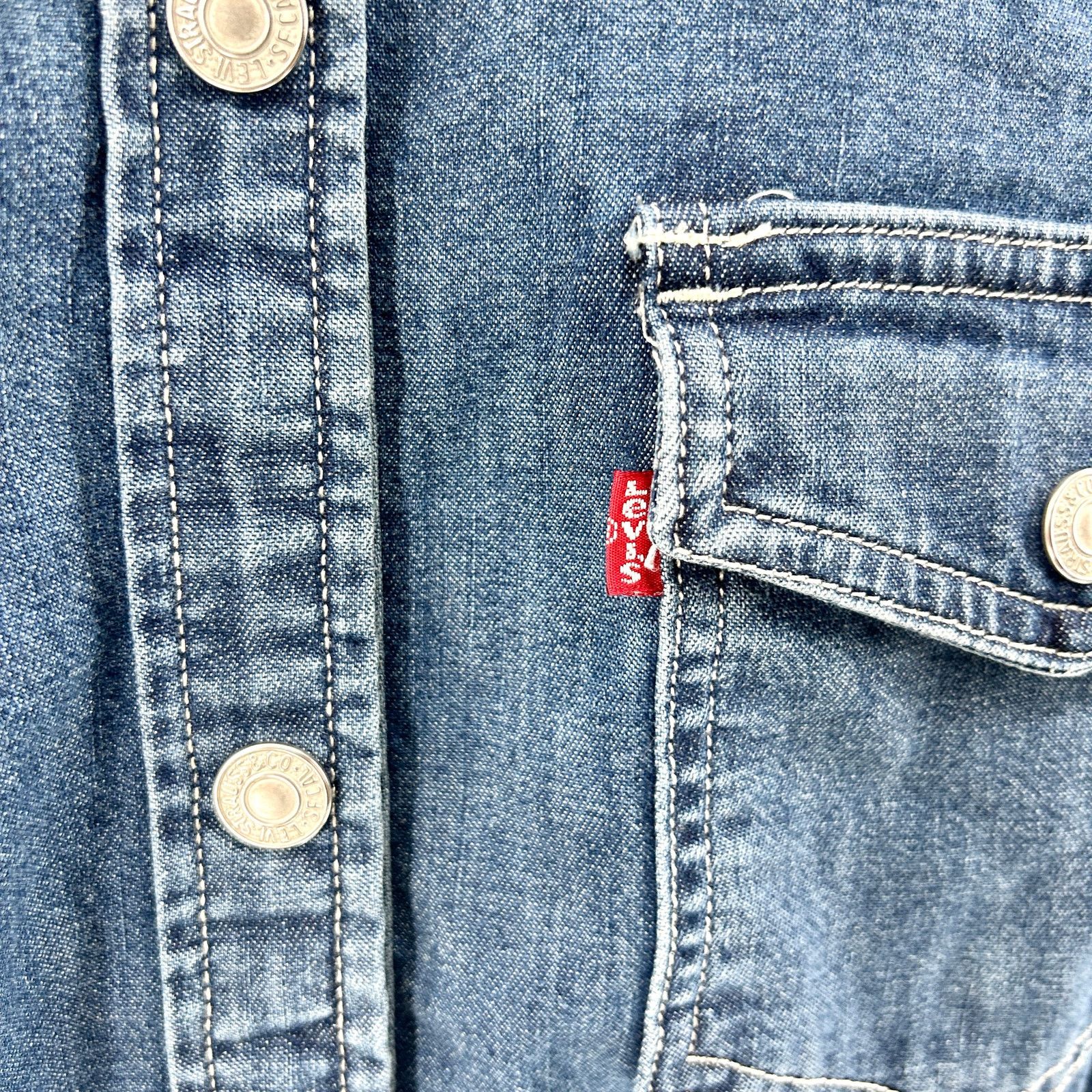 Levi's Blue Denim Chambray Snap Button Long Sleeve Shirtdress Size XXL / US 16-18 / IT 52-54 - 2 Thumbnail
