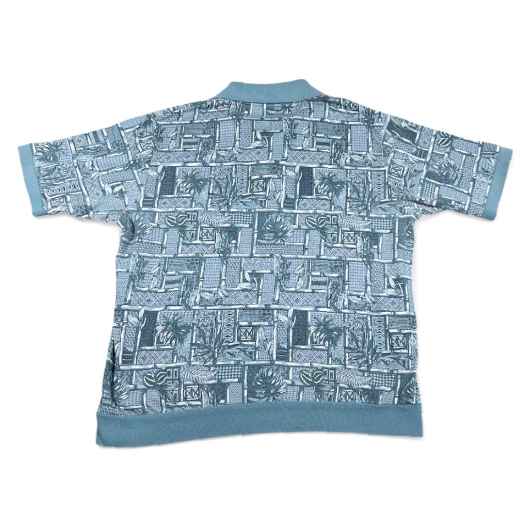 Haband VINTAGE Haband Polo Shirt Adult LARGE Blue Bamboo Geometric Leaves Banded 90s Mens Size US L / EU 52-54 / 3 - 3 Thumbnail