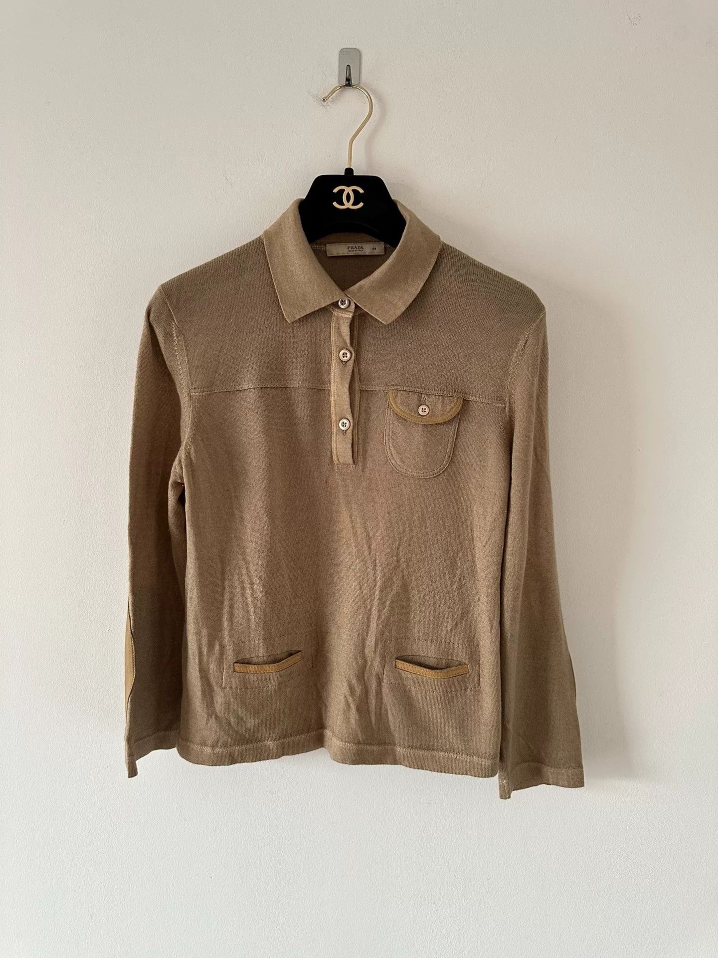 Prada Prada Runway Women's Khaki Knit Polo Size M / US 6-8 / IT 42-44 - 1 Thumbnail