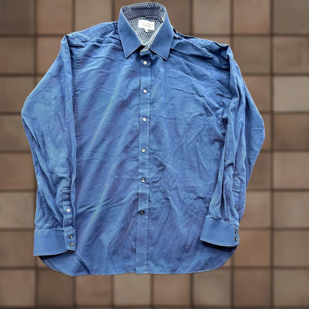 Ted Baker Ted Baker Shirt Men 16.5 36/37 Blue Long Sleeve Button Up Preppy Geometric Pattern Casual Size US XL / EU 56 / 4 - 1 Thumbnail