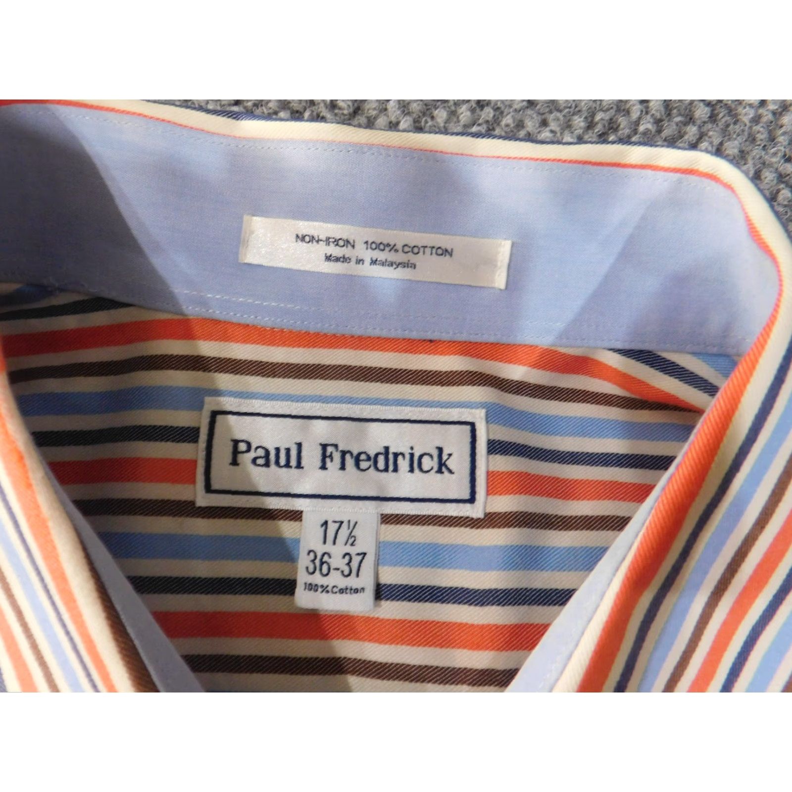 Vintage Paul Fredrick Dress Shirt Shirt 17.5 Orange Striped Mens Business Button-Up Office Size 48R - 7 Thumbnail