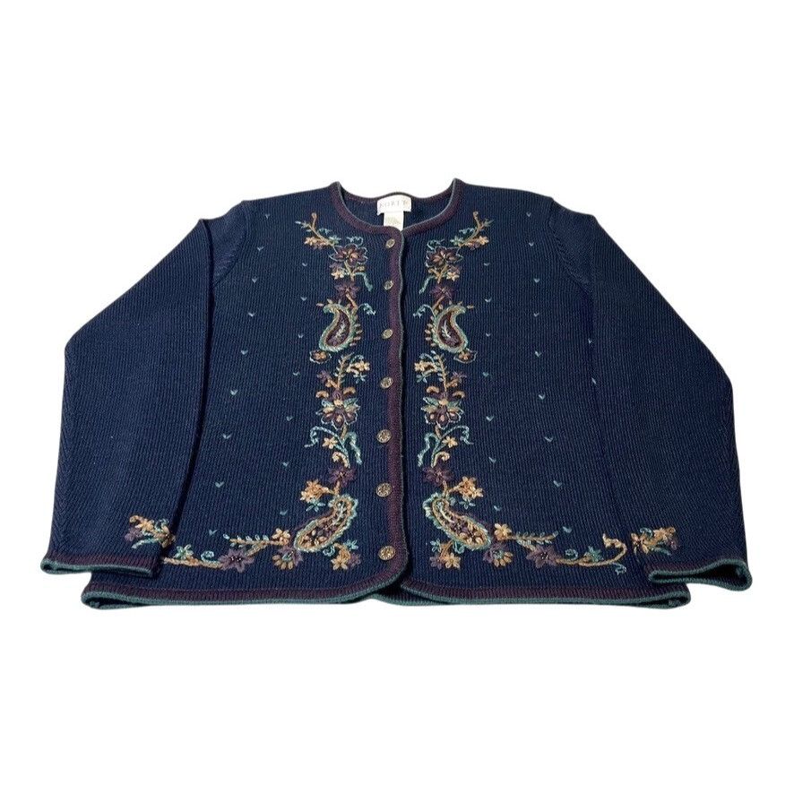 Other Koret Wool Blend Paisley Cardigan Sweater Women's Small Blue Size S / US 4 / IT 40 - 2 Thumbnail