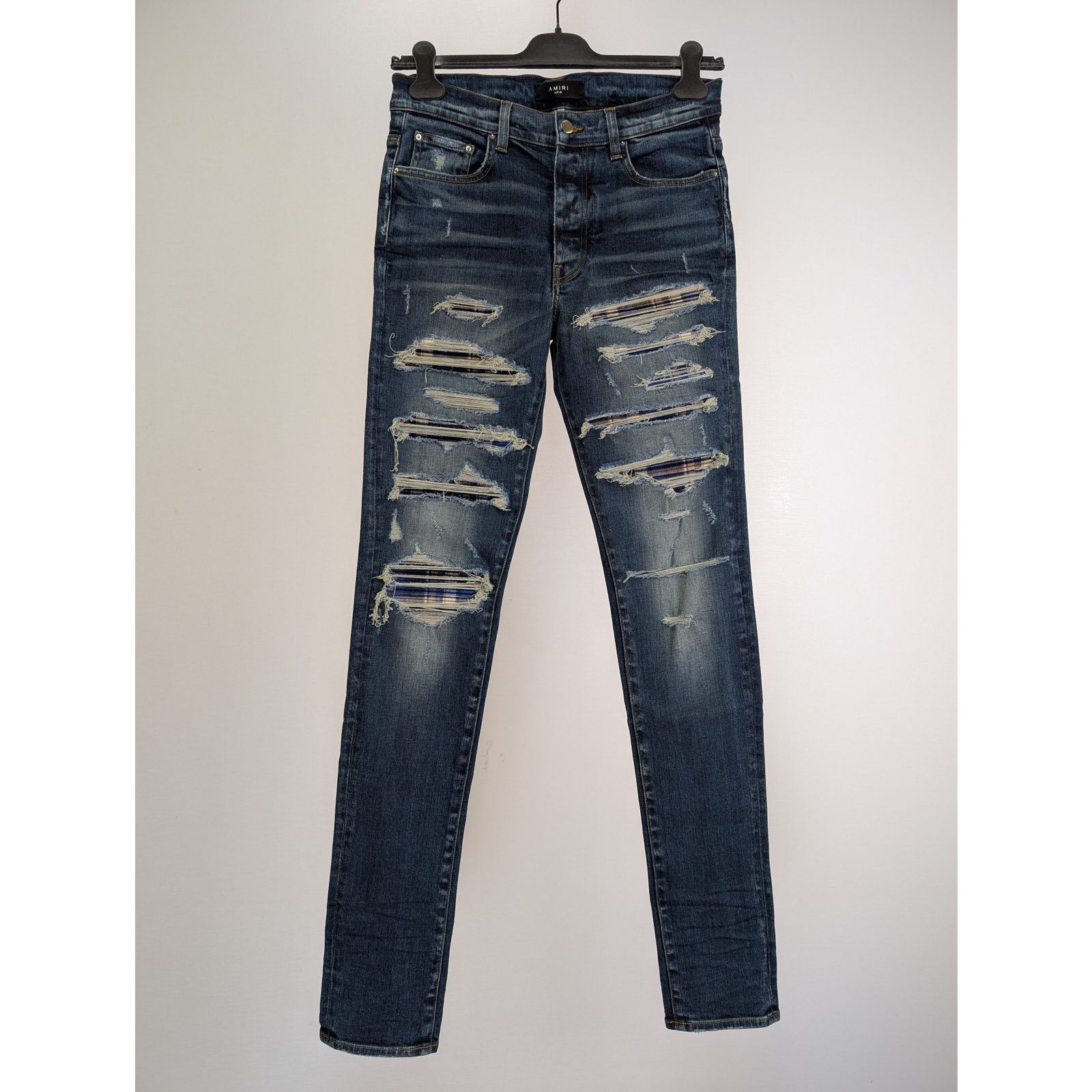 Amiri o1rshd1 Plaid Thrasher Denim Jeans in Deep Classic Blue Size US 36 / EU 52 - 2 Thumbnail