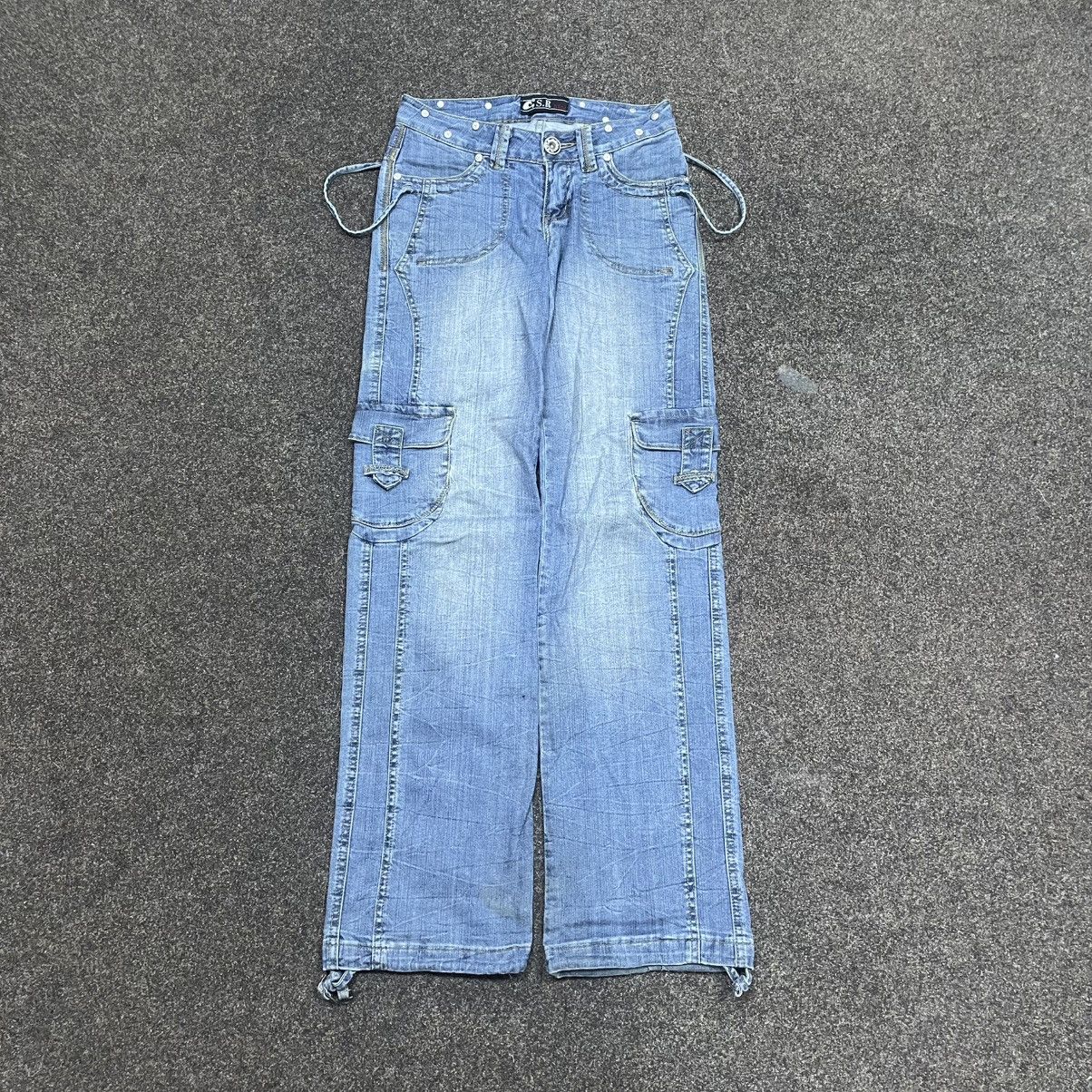 Vintage Y2K Baggy Cargo Denim Jeans Faded Blue Distressed W34 Grunge Size 28" / US 6 / IT 42 - 1 Thumbnail