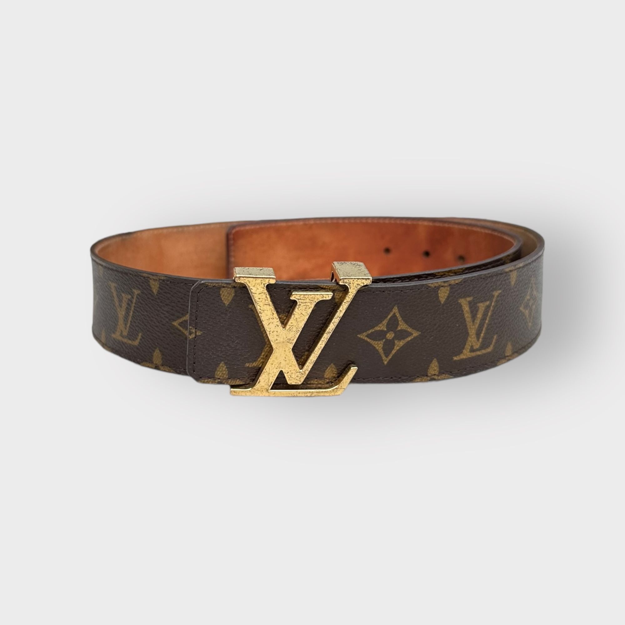 Pre-owned Louis Vuitton Belt Brown Initiales Lv Buckle Monogram