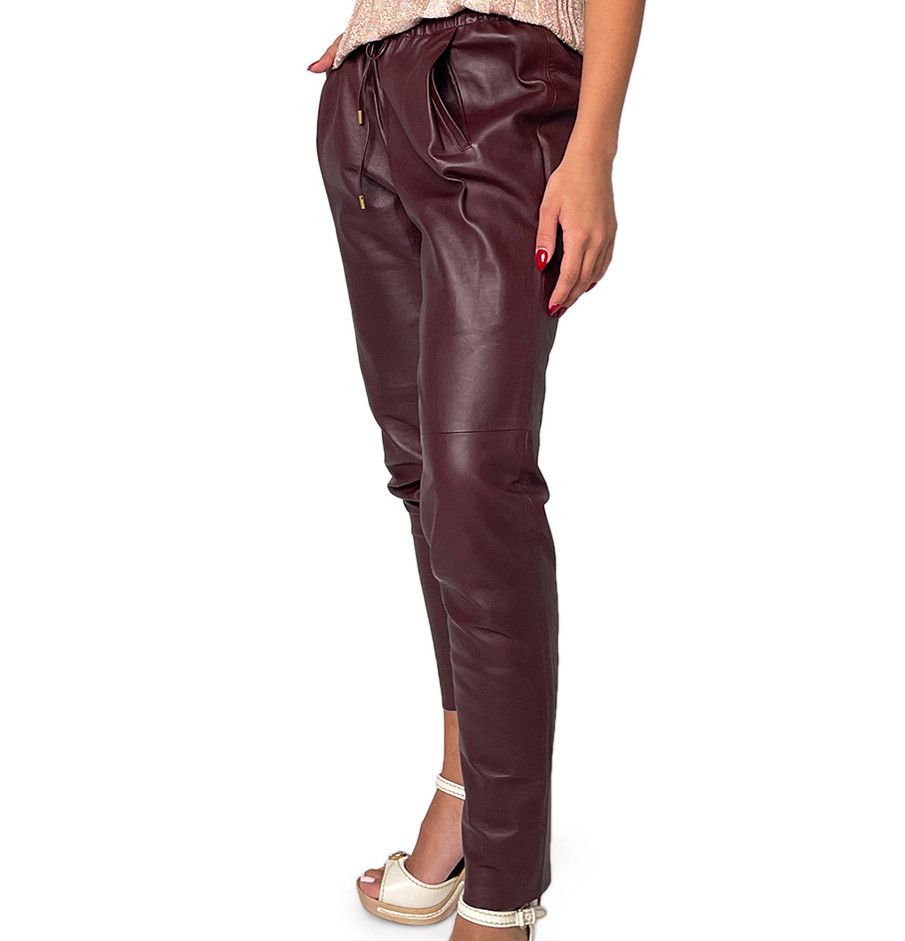 Gucci GUCCI lined burgundy / maroon brown soft leather pants Size 27" / US 4 / IT 40 - 4 Thumbnail