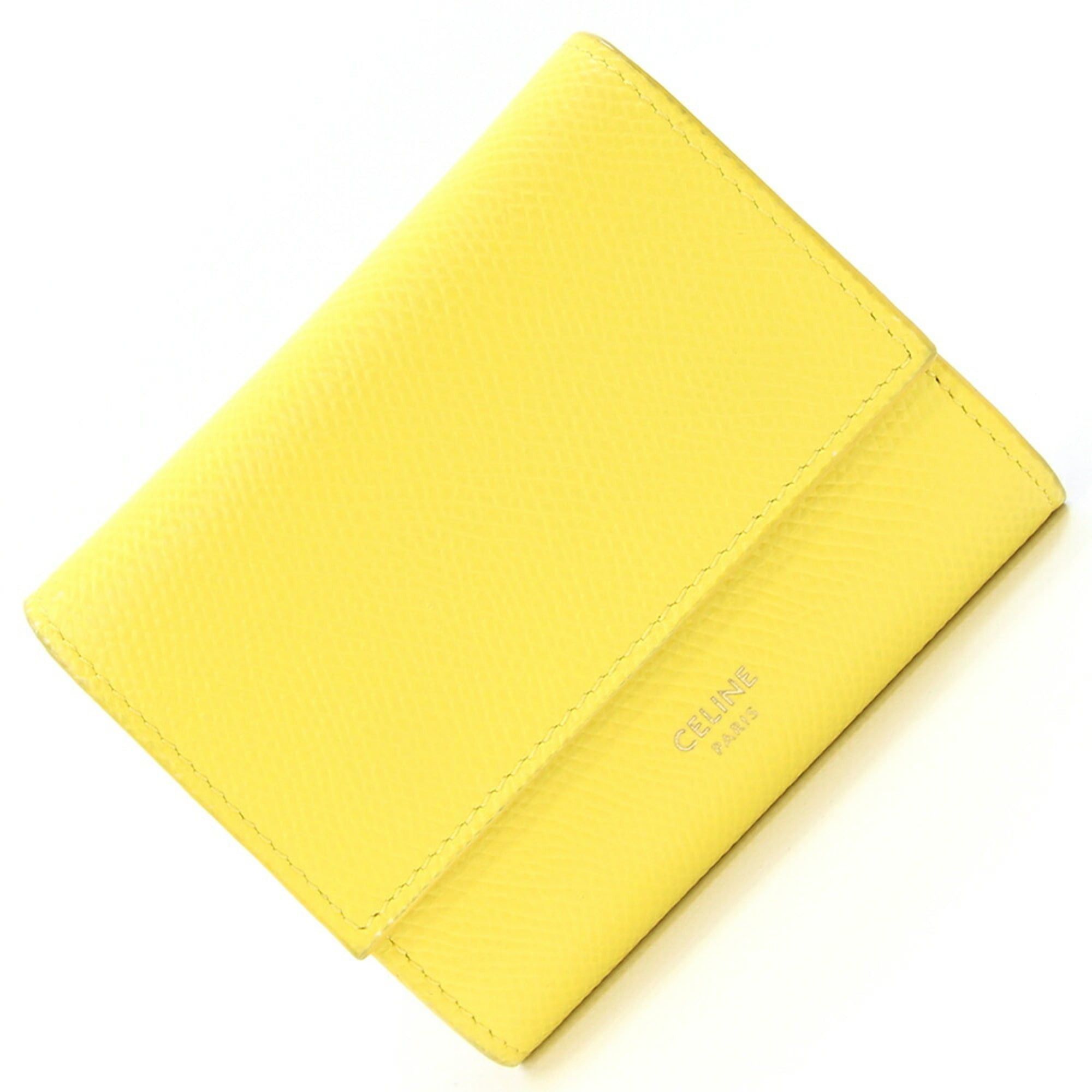 Celine Celine Trifold Wallet 10B573GTH Yellow Grained Calf Mini Compact for Women CELINE Size ONE SIZE - 1 Thumbnail
