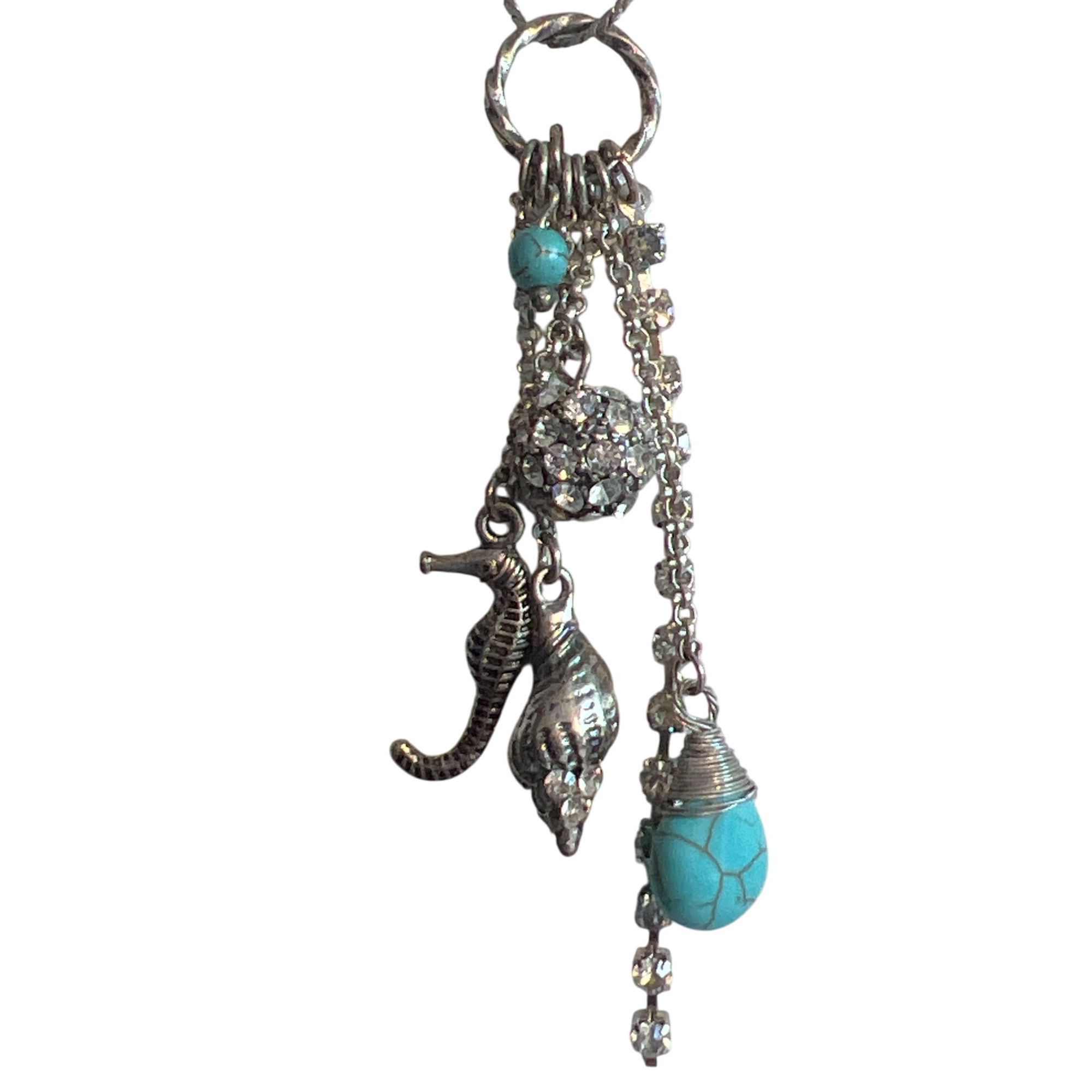 Other Silver Tone Charm Cluster Pendant Necklace Faux Turquoise Rh Size ONE SIZE - 2 Thumbnail