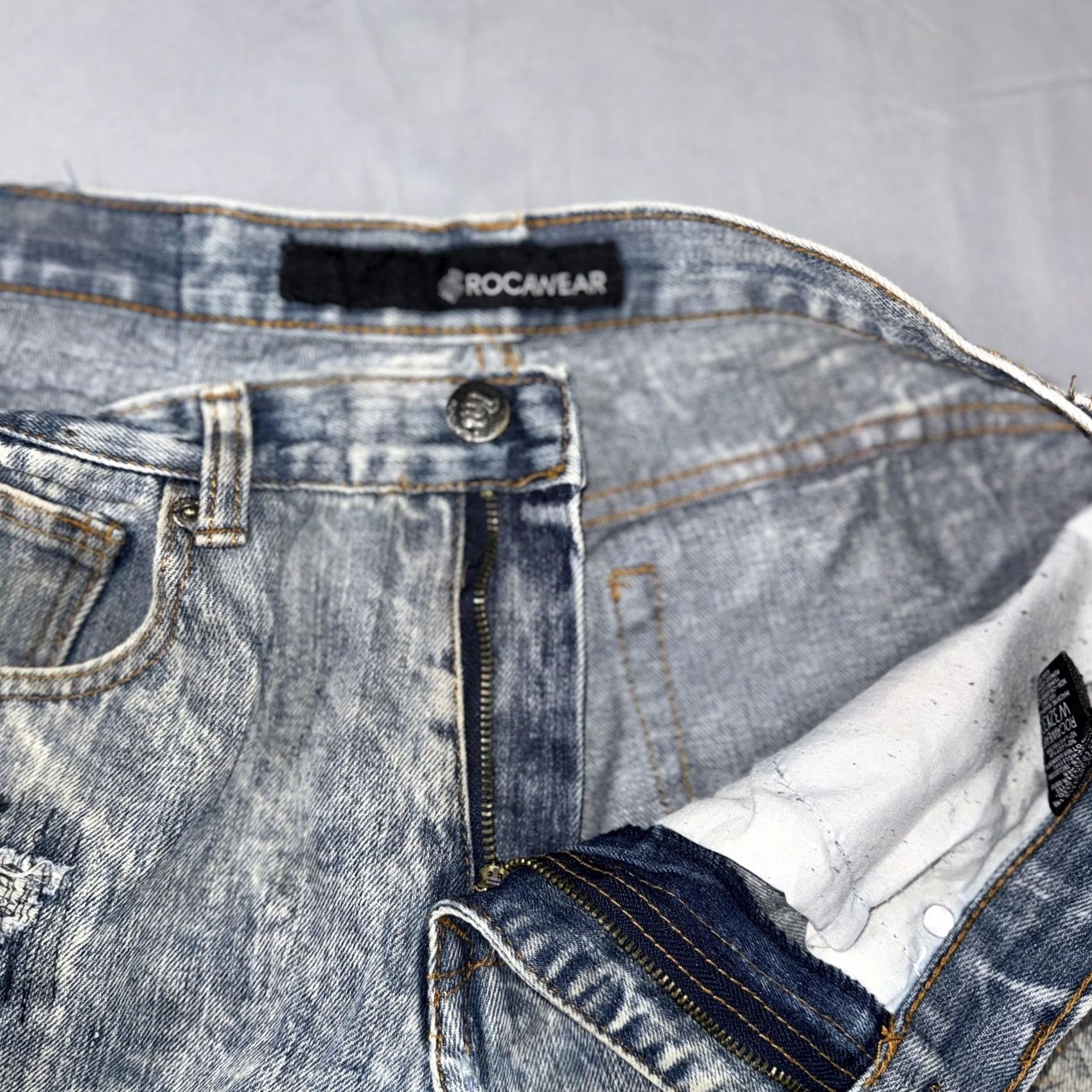 Rocawear Rocawear Jeans Mens 32x32 Blue Acid Wash Moto Distressed Straight Denim Pants Size US 32 / EU 48 - 4 Thumbnail