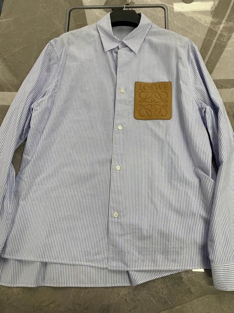 Loewe Loewe Embossed Leather Chest Pocket Striped Cotton Long Sl Size US XXS / EU 40 - 1 Thumbnail