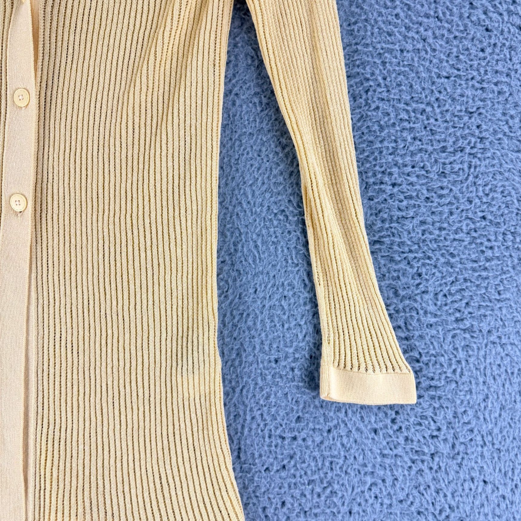 Uniqlo Uniqlo Cardigan Sweater Womens M Yellow Long Sleeve V-Neck Knit Open-Knit Casual Preppy Paris Pattern Solid Size M / US 6-8 / IT 42-44 - 3 Thumbnail