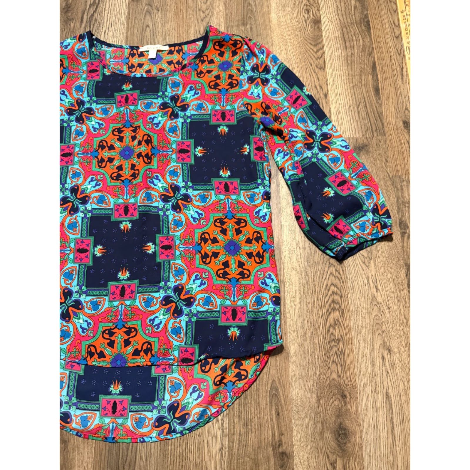 Vintage Mi Ami Shirt Women Medium Blue Pink Orange Green Purple Long Sleeve Printed Blouse Size M / US 6-8 / IT 42-44 - 4 Thumbnail