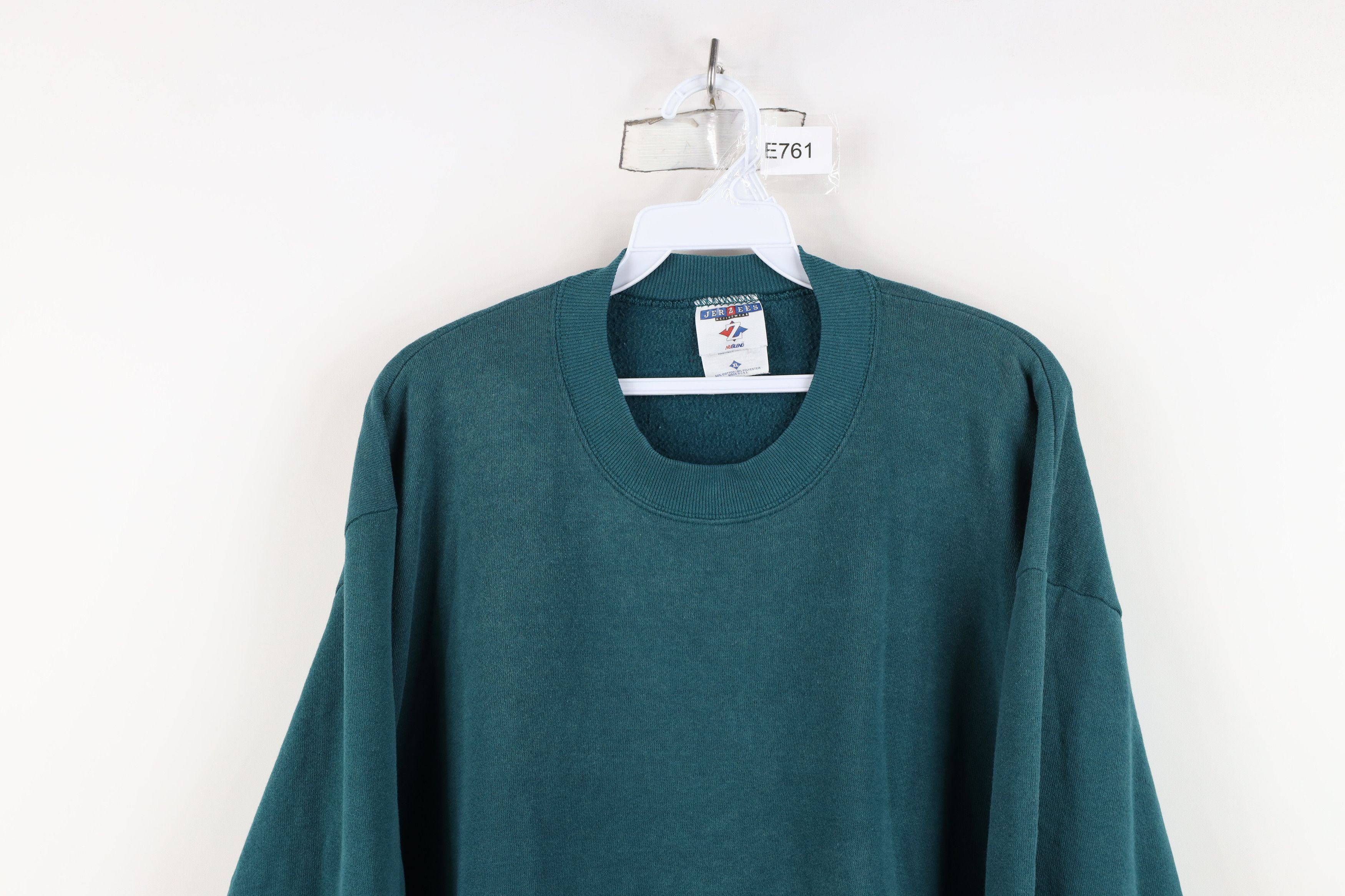 Vintage Vintage 90s Streetwear Blank Crewneck Sweatshirt Teal USA Size US XL / EU 56 / 4 - 2 Thumbnail