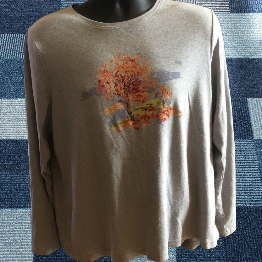 Croft & Barrow CROFT & BARROW Women’s Gray Blouse Top 2XL Crew Neck Long Sleeve Pullover Casual Shirt 100% Cotton Size XXL / US 16-18 / IT 52-54 - 1 Thumbnail