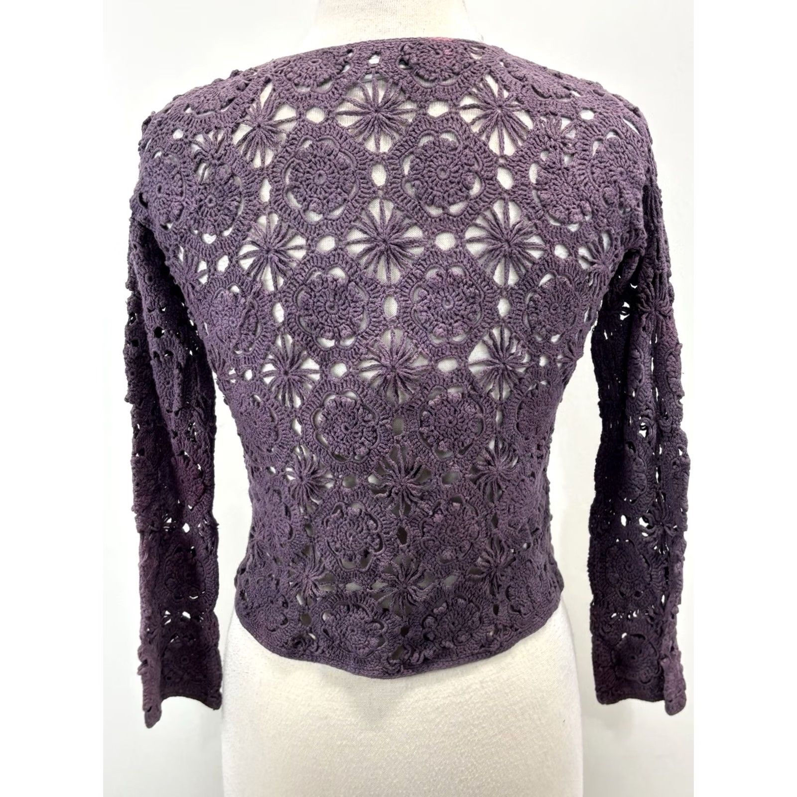 Pierre Cardin VINTAGE Pierre Cardin Crochet Cardigan Sweater Womens PM Purple Linen Blend Festival 90s Y2K Boho Whimsigoth Festival Ladies PM Ladies Size M / US 6-8 / IT 42-44 - 3 Thumbnail