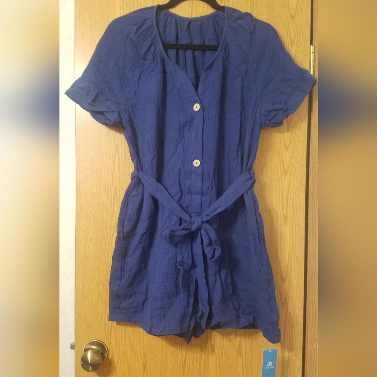 Designer NWT Cupshe Blue Button-Up Romper Size Large Size 36" / US 14 / IT 50 - 1 Thumbnail