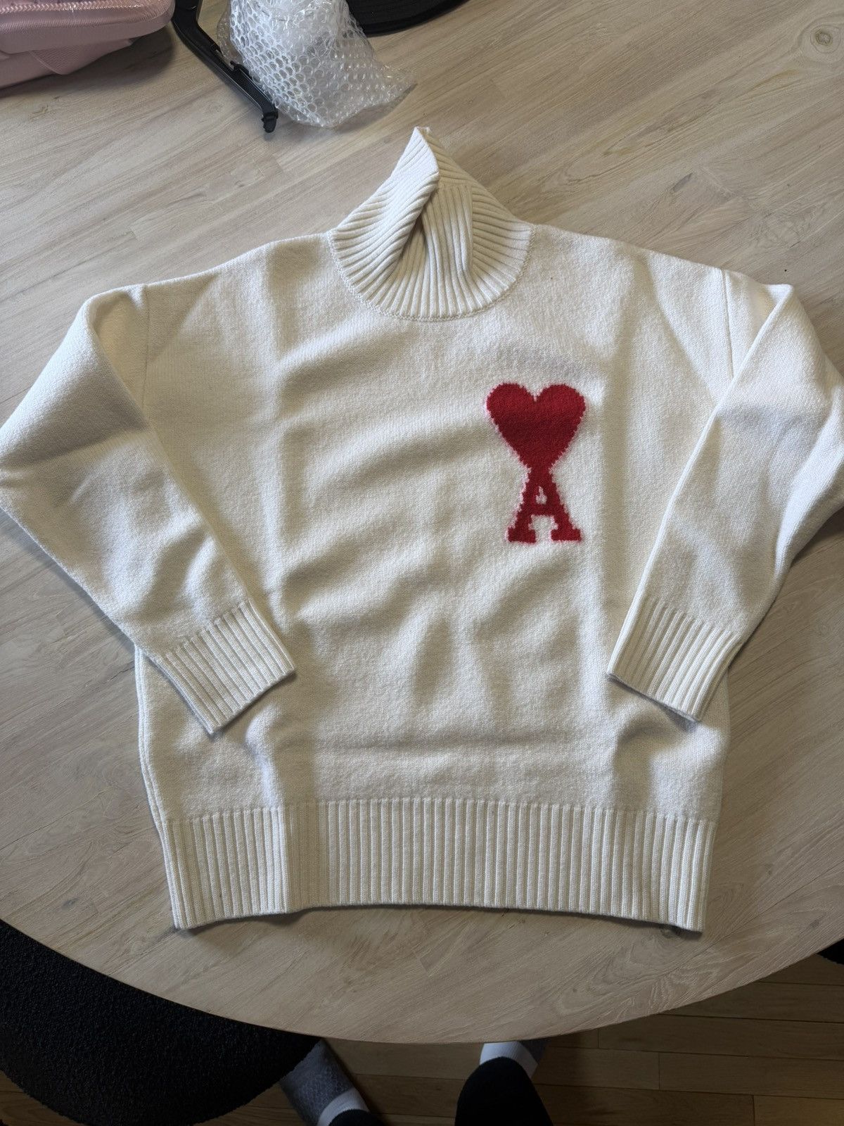 AMI White Wool Ami de Coeur Funnel Neck Sweater Size US S / EU 44-46 / 1 - 1 Thumbnail