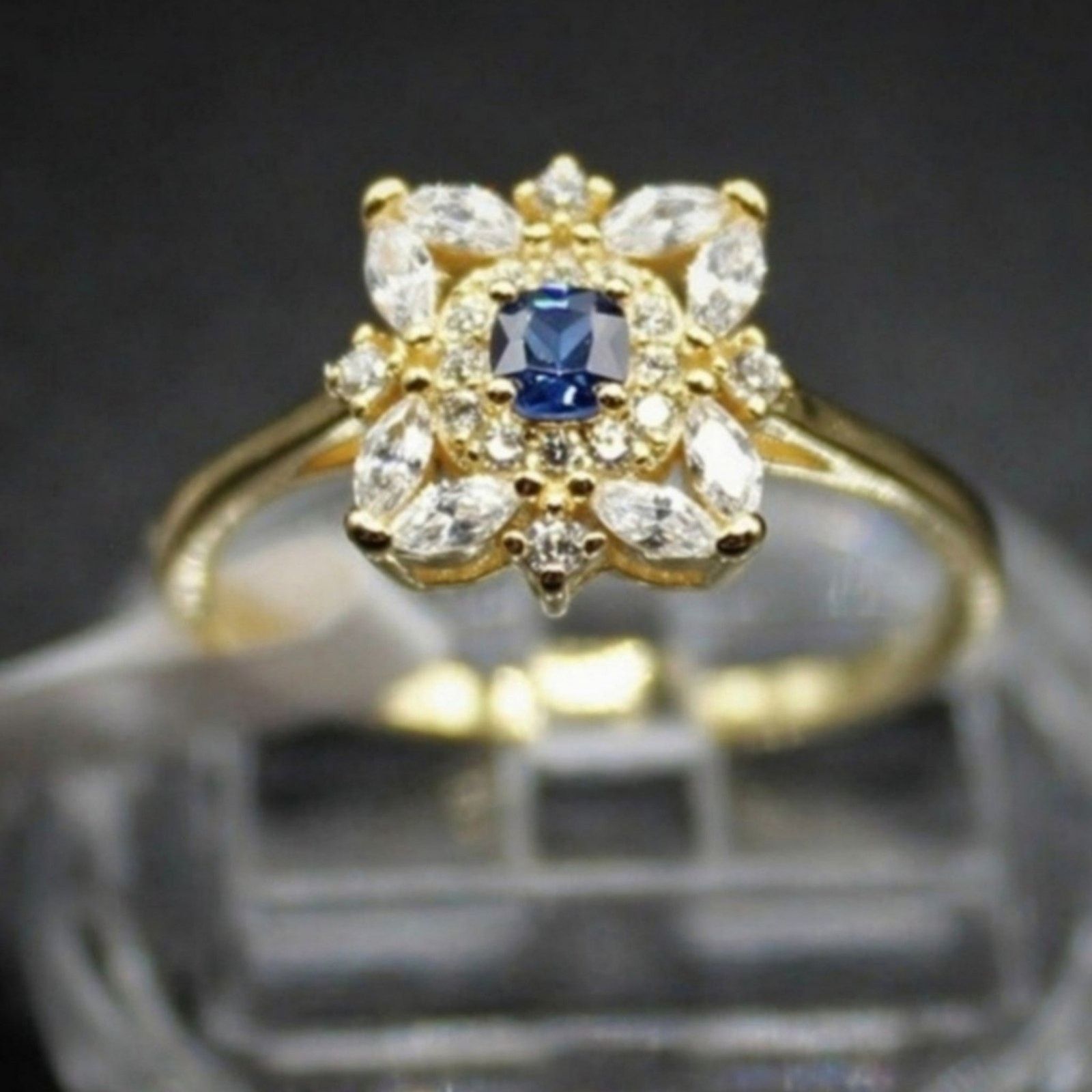 Other Flower Ring Cubic Zirconia Synthetic 18k Yellow Gold/Blue 8 Size ONE SIZE - 1 Thumbnail