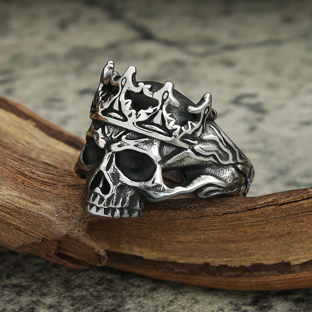 Vintage Gothic Crown Skull Ring Size ONE SIZE - 5 Thumbnail