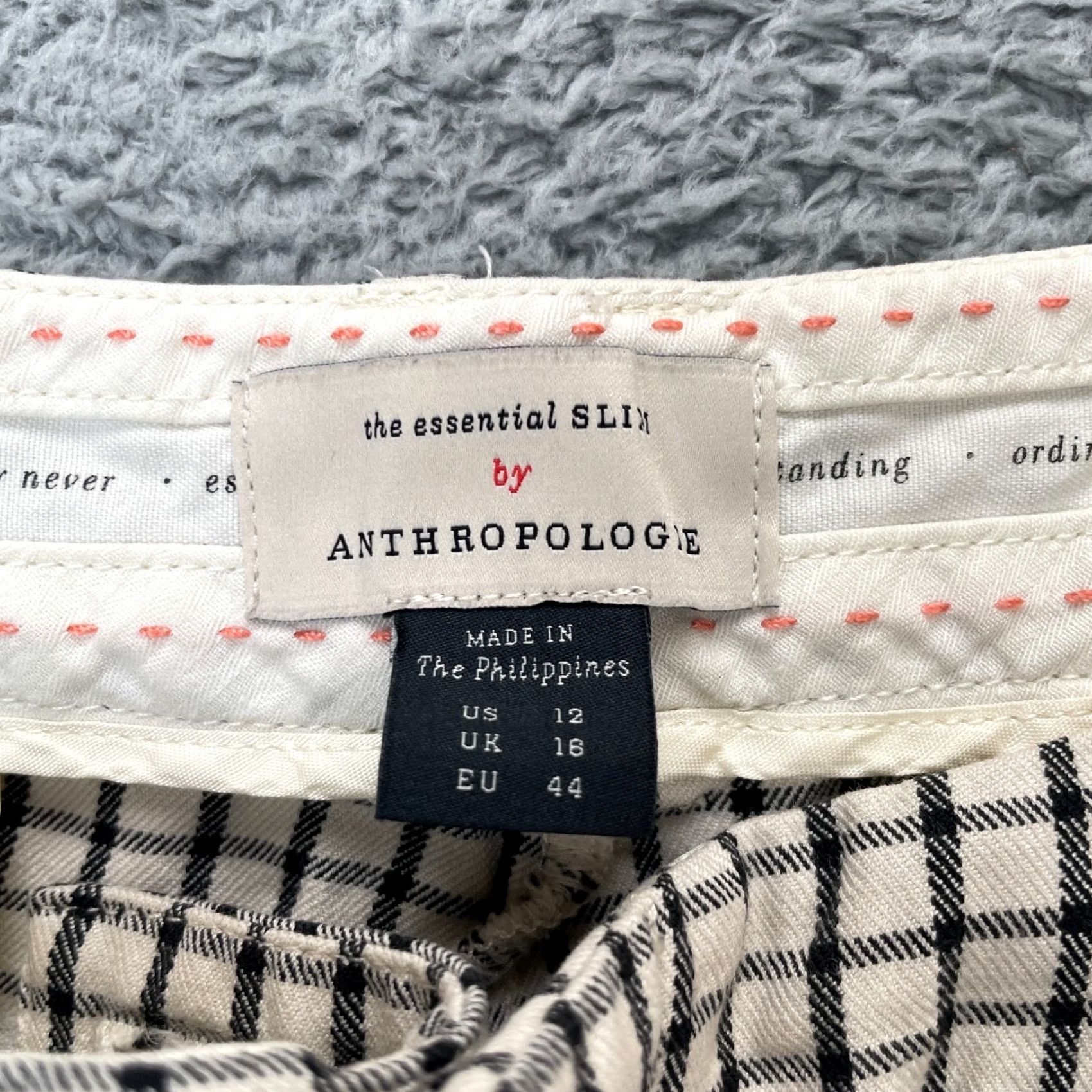 Anthropologie VINTAGE Anthropologie Pants Womens 12 Beige The Essential Slim Cropped Checkered Stretch Size 24" / US 00 / IT 34 - 3 Thumbnail