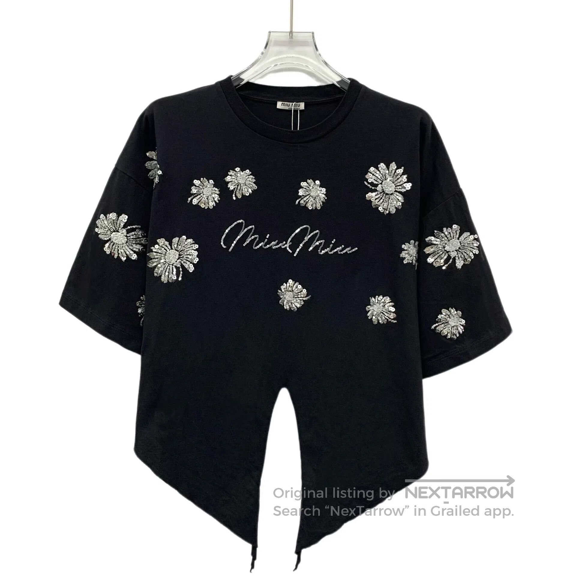 Miu Miu Miu Miu Black floral sequin cotton round neck short sleeve Size S / US 4 / IT 40 - 1 Thumbnail