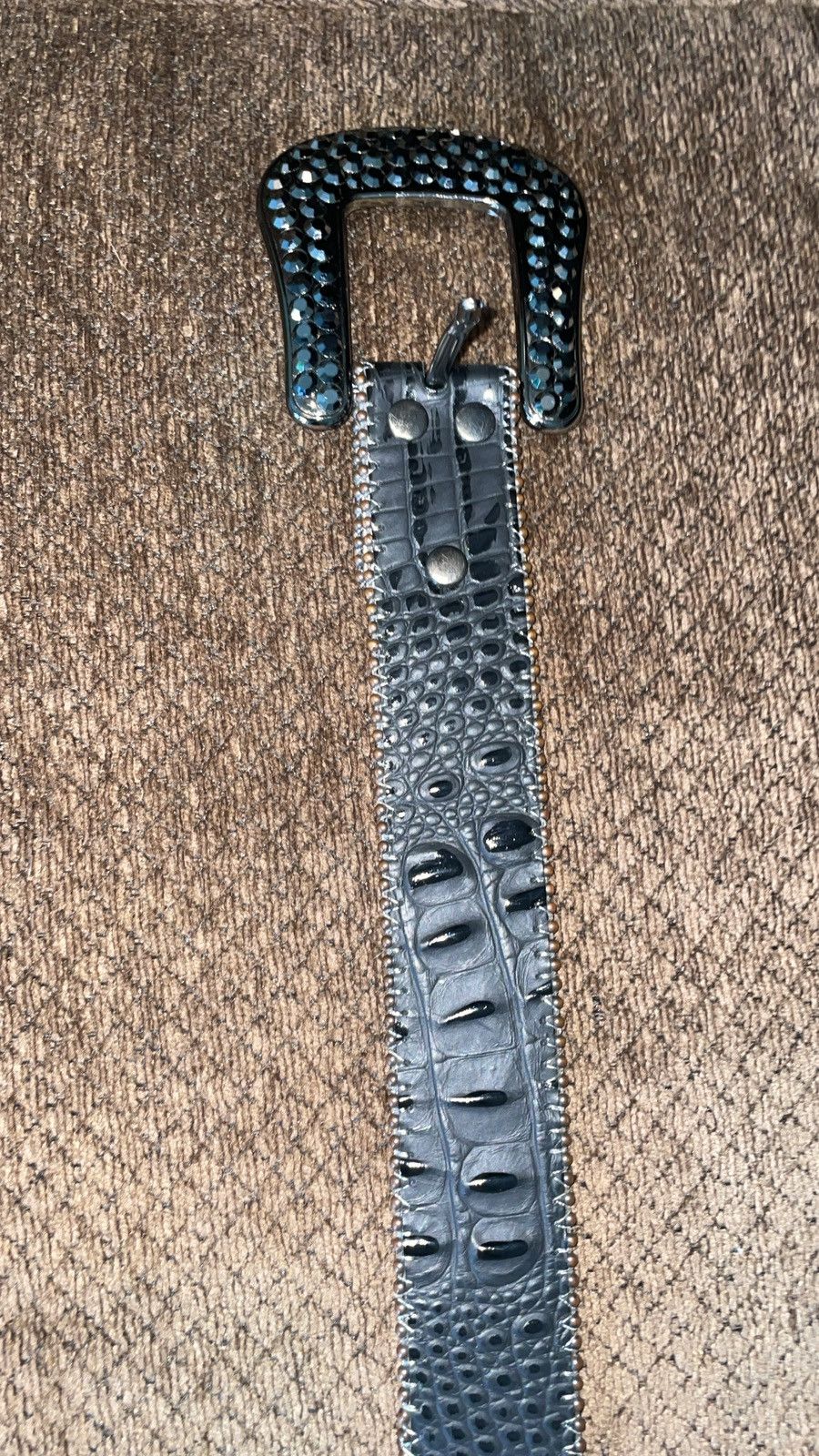 image of B B Simon B.b Simon Croc Leather Belt in Black, Men's (Size 34)