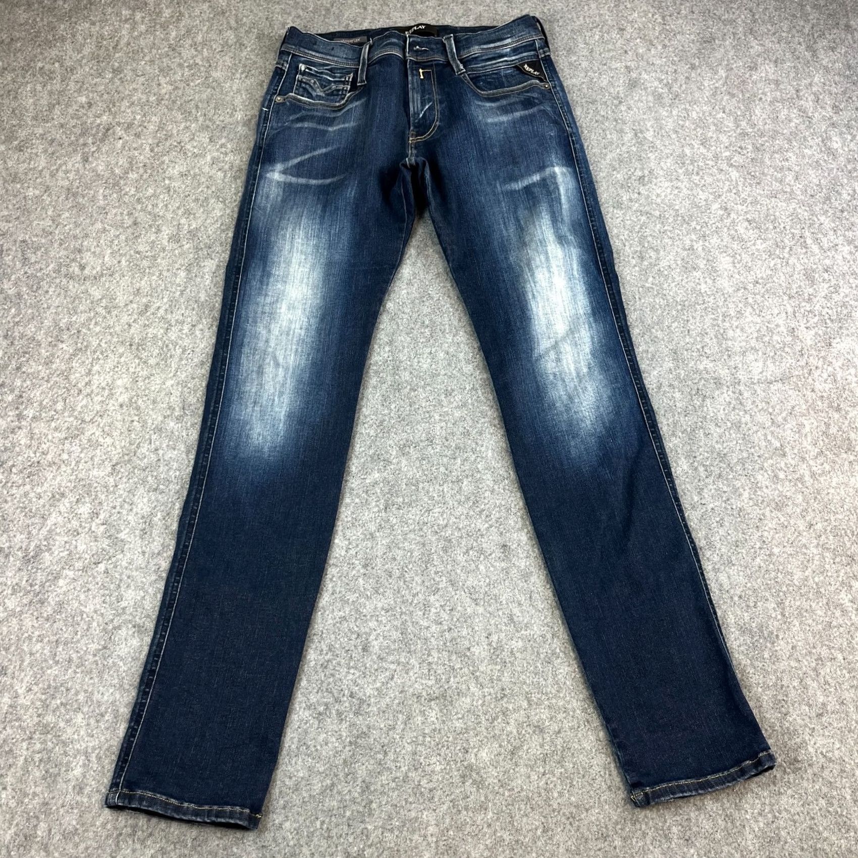 Replay Replay Jeans Slim Tapered 30 34 Dark Wash Blue Whiskers Stretch Anbass Men Size US 30 / EU 46 - 2 Thumbnail