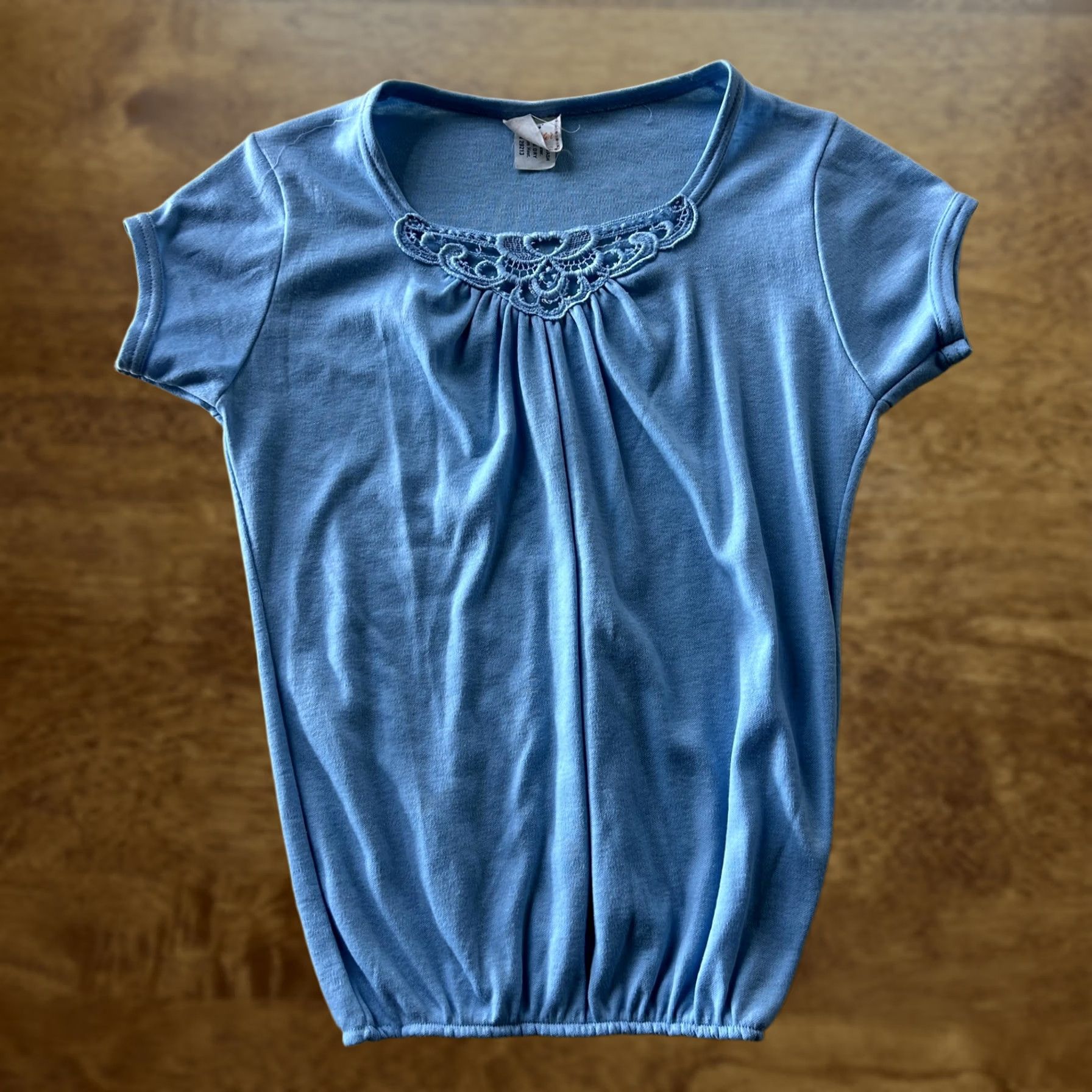 Vintage The Boss' Daughter Shirt Womens Small Blue Crochet Neck Elastic Hem Short Sleeve Size S / US 4 / IT 40 - 1 Thumbnail
