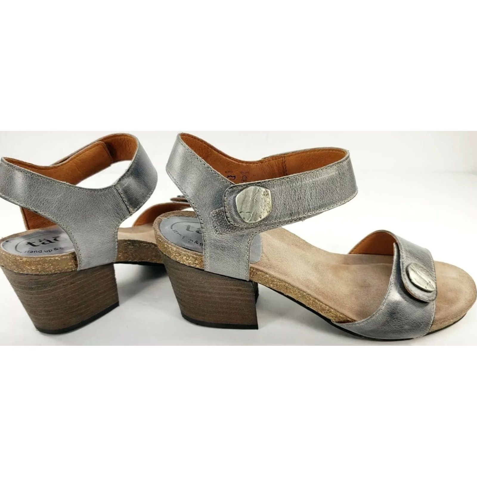 Taos Taos Envy Womens Heel Sandals Gray Open Toe Slingbacks 5-5.5 M EU 36 Block Heel Leather Corkbed Insole Casual Sandals Size US 5.5 / IT 35.5 - 2 Thumbnail