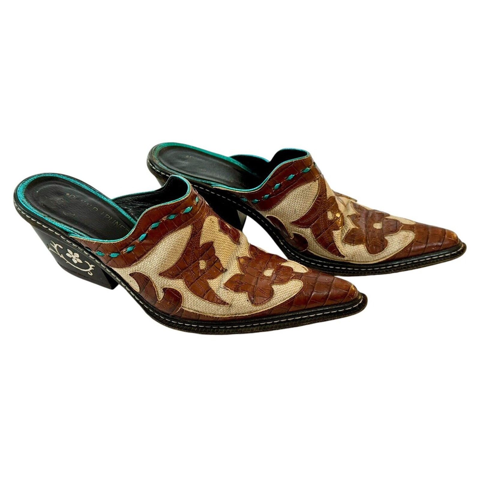 DONALD J. PLINER Juno Leather Brown Western Italian Mules 7M