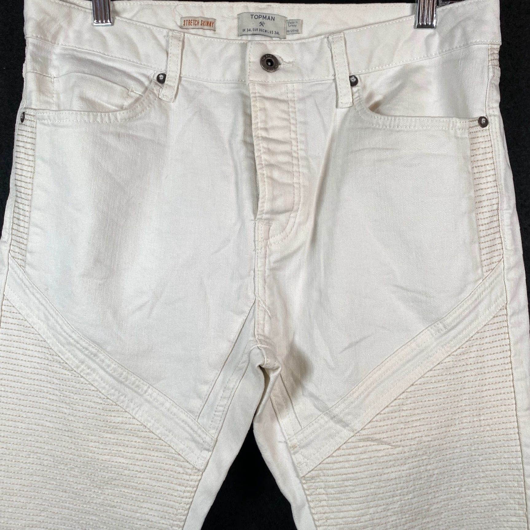 Topman Topman Jeans White Motto Distressed Skinny Cotton Blend Stretch 34x30 Slim 5-Pocket Mens Biker Style Moveable Zip Button Ankle Zip Size US 32 / EU 48 - 2 Thumbnail