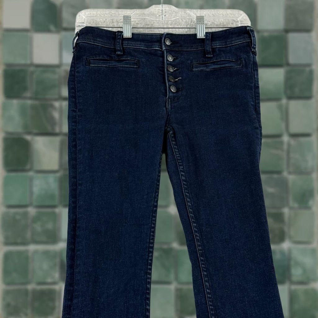 Free People Free People Kaye Flare Jeans Womens 25 Blue Denim Button Fly Mid Rise Boho Jeans Size 42" / US 20 - 1 Thumbnail