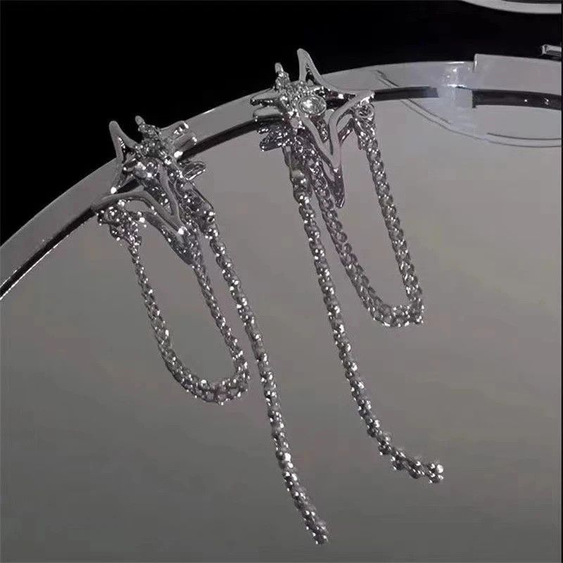 Other Y2K Irregular Rhinestone Cross Star Chain Earring Size ONE SIZE - 1 Thumbnail