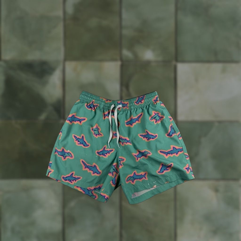 Chubbies Chubbies Swim Trunk Mens M The Apex Teal Hammerhead Sharks Beach Vacation Summer Quick Dry Pockets Drawstring Elastic Waist Lined Scrubbed Stains Size US 31 - 1 Thumbnail