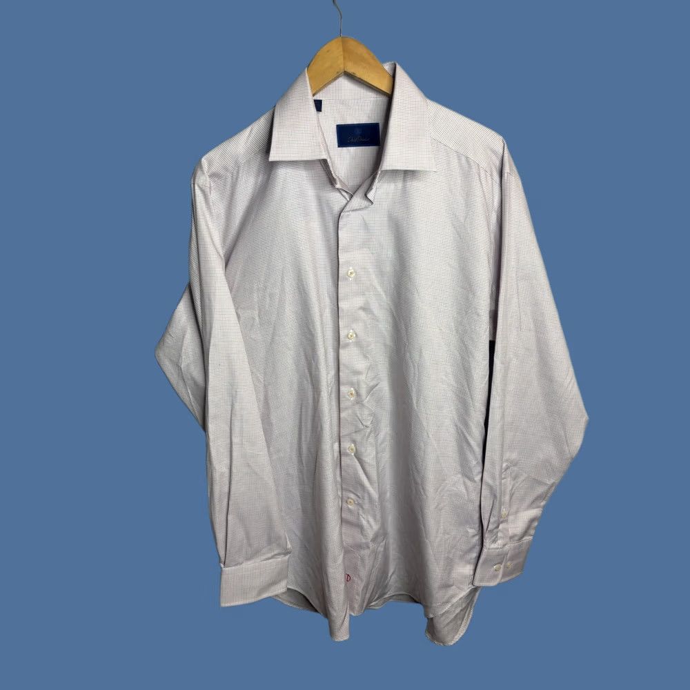 David Donahue David Donahue Dress Shirt Mens 16.5 34/35 Orange Blue Check Long Sleeve Cotton Size 46R - 1 Thumbnail