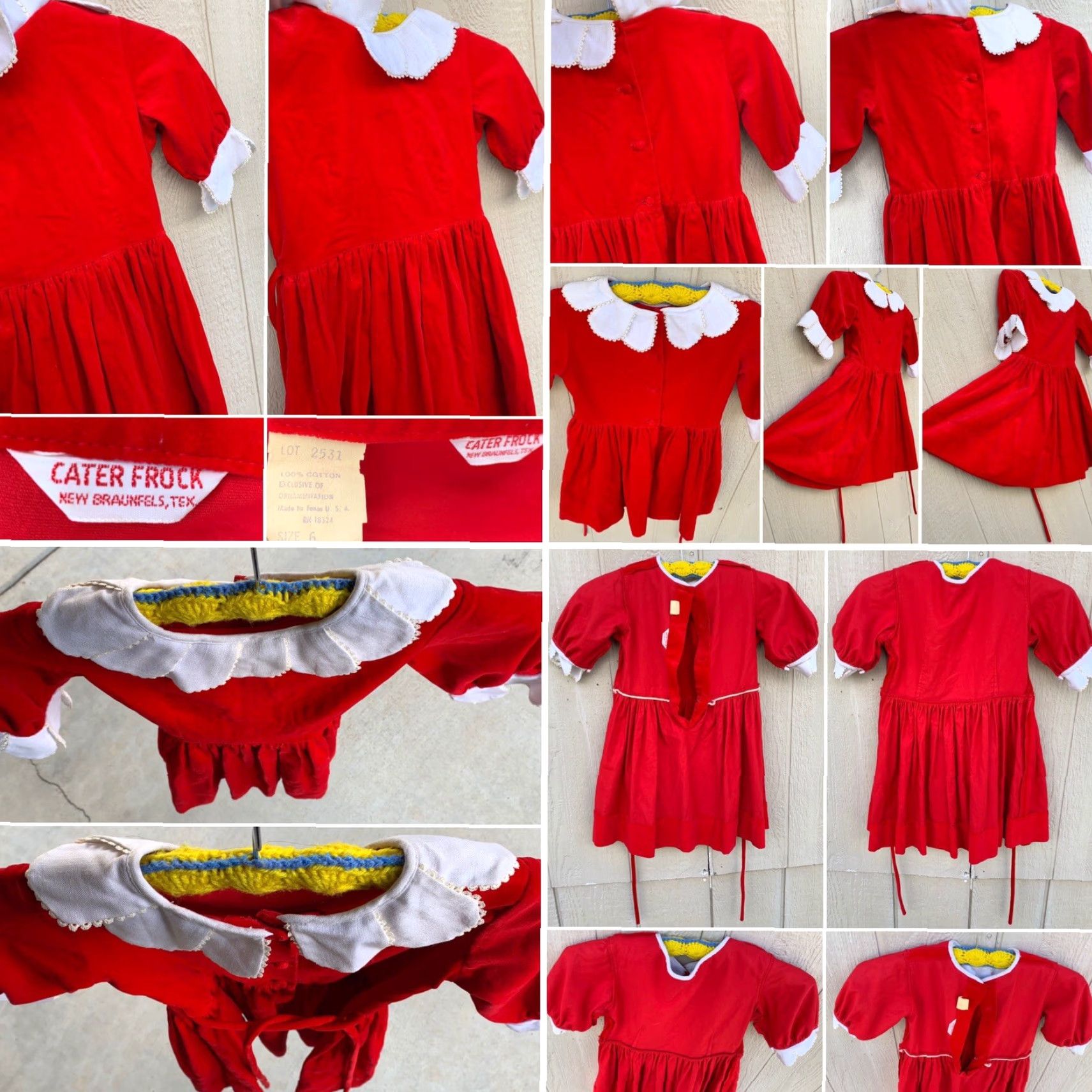 Velvet Vintage Cater Frock New Braunfels, Tex Dress Red Velvet W/ White 6 Dress Girls Slim? Size ONE SIZE - 5 Thumbnail