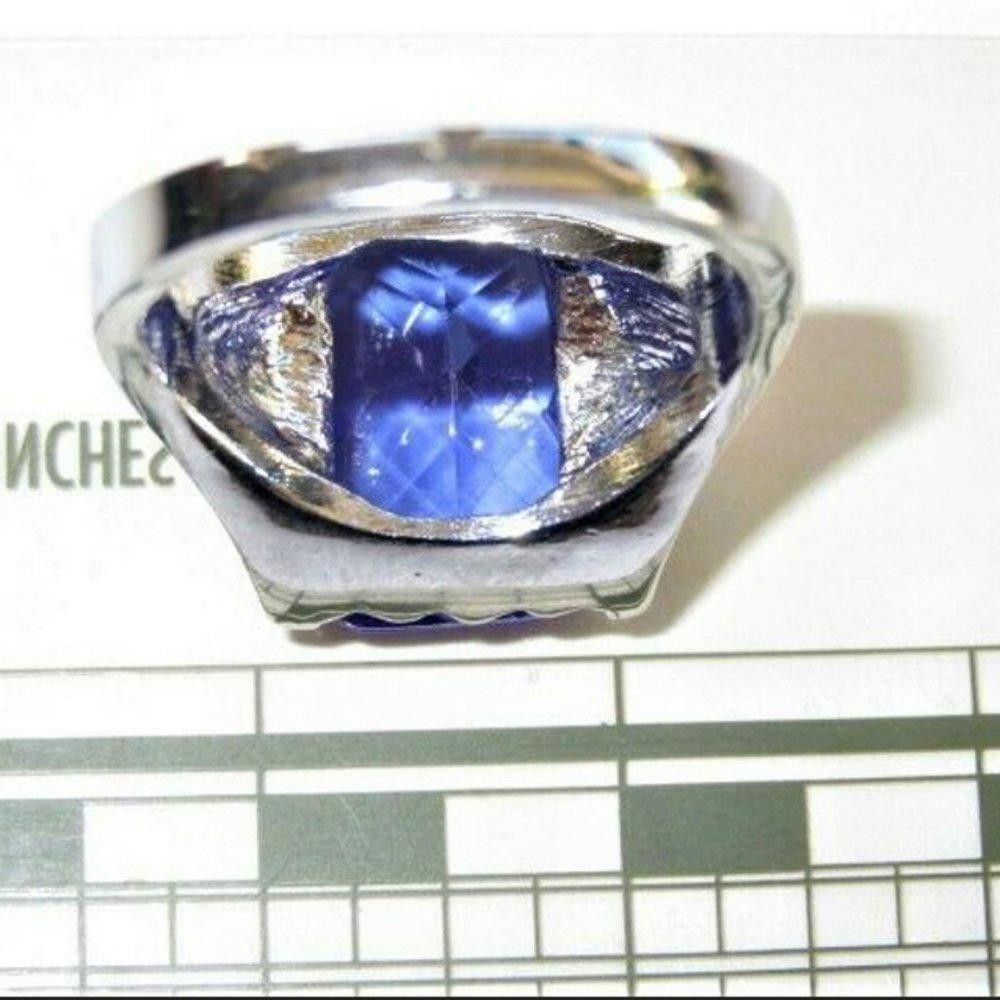 Designer Big Princess Cut Blue Tanzanite Silver Ring - Size 8 Size ONE SIZE - 5 Thumbnail